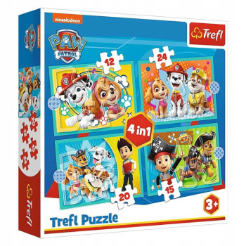 Trefl Puzzle 4w1 | Wesoła ekipa Psiego Patrolu, puzzle Psi Patrol