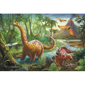 Puzzle z dinozaurami 60 el. Trefl dla czterolatka.