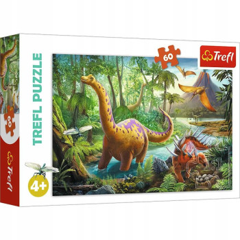 Puzzle z dinozaurami 60 el. Trefl dla czterolatka.