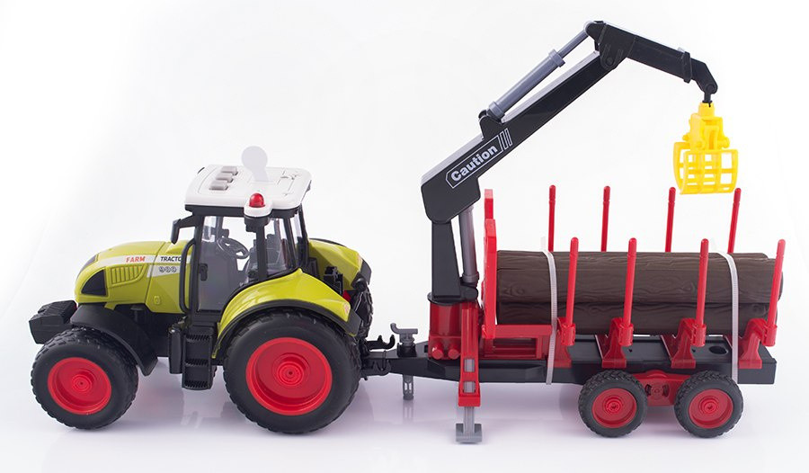 Traktor z przyczepą zabawka transport drzewa 