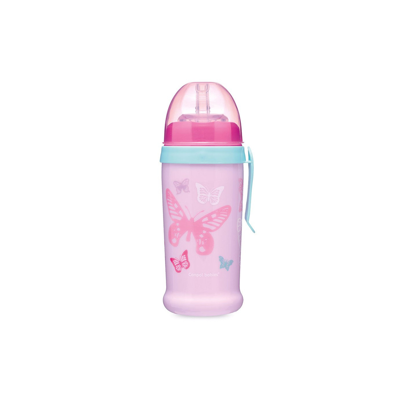 Canpol babies bidon niekapek z rurką silikonową 350ml BUTTERFLY różowy