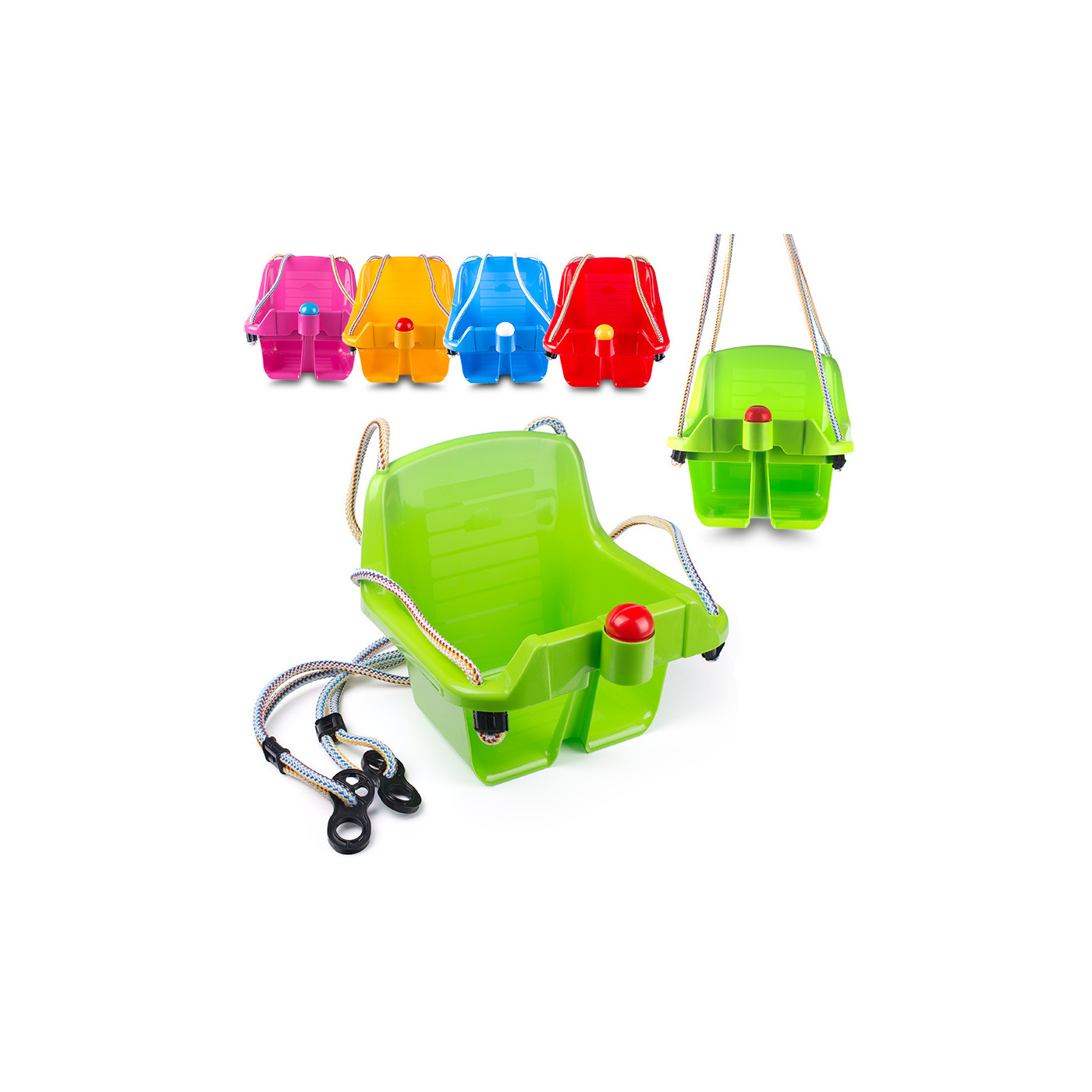 Huśtawka kubełkowa z piszczkiem dla dziecka - do powieszenia ze sznurkiem i uchwytami