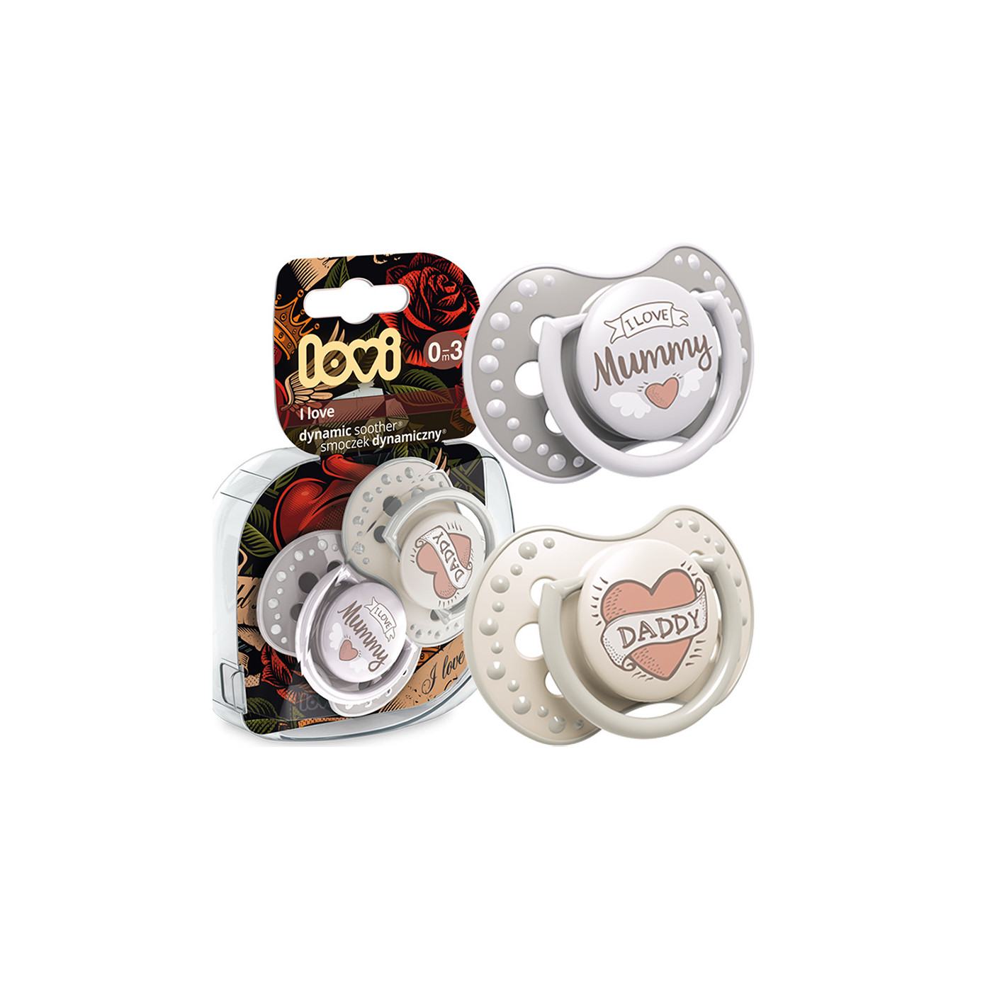 Smoczek uspokajający dla dziecka LOVI 0-3 m I love 2 szt.