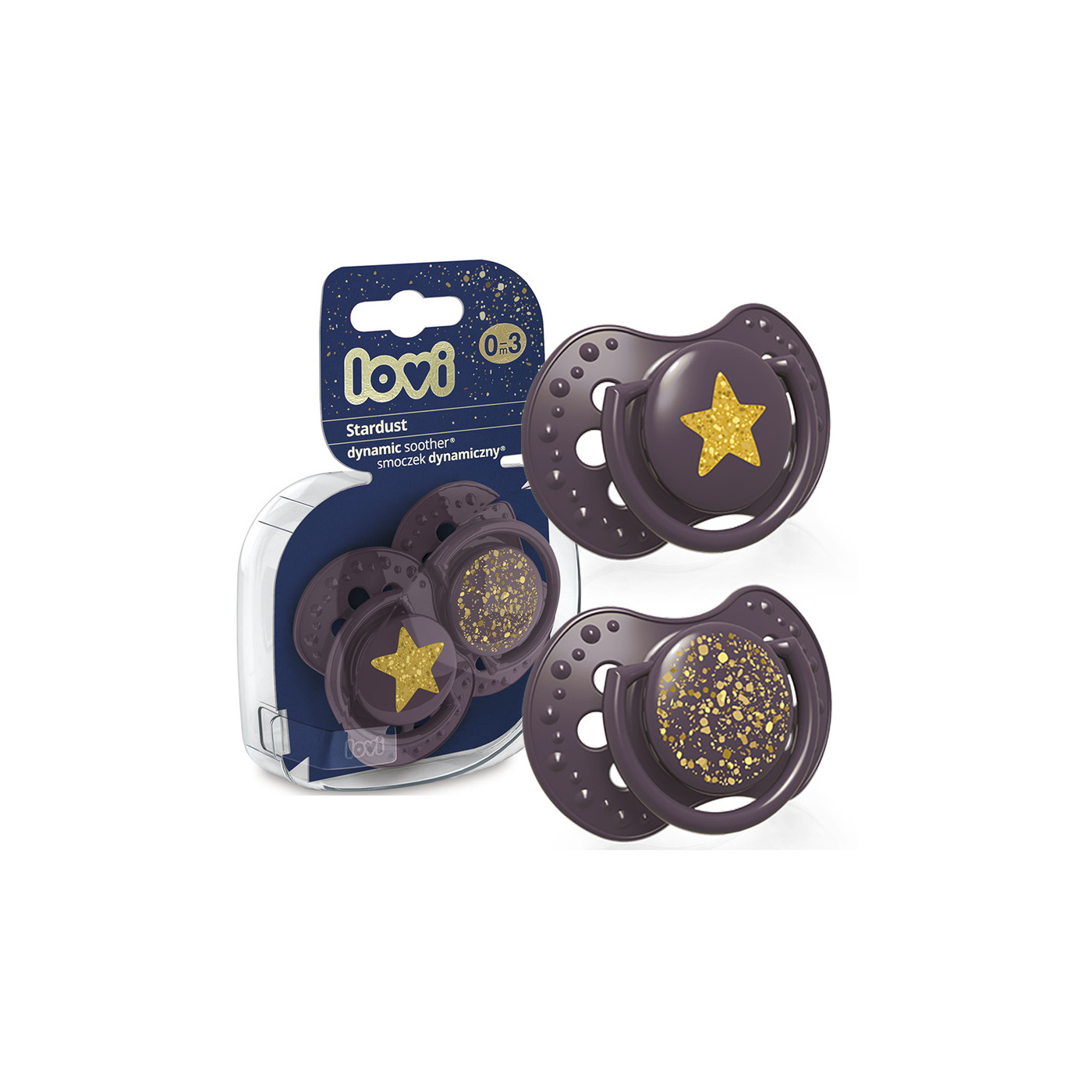 Smoczek uspokajający dla dziecka LOVI 0-3 m Stardust Violet 2 szt.