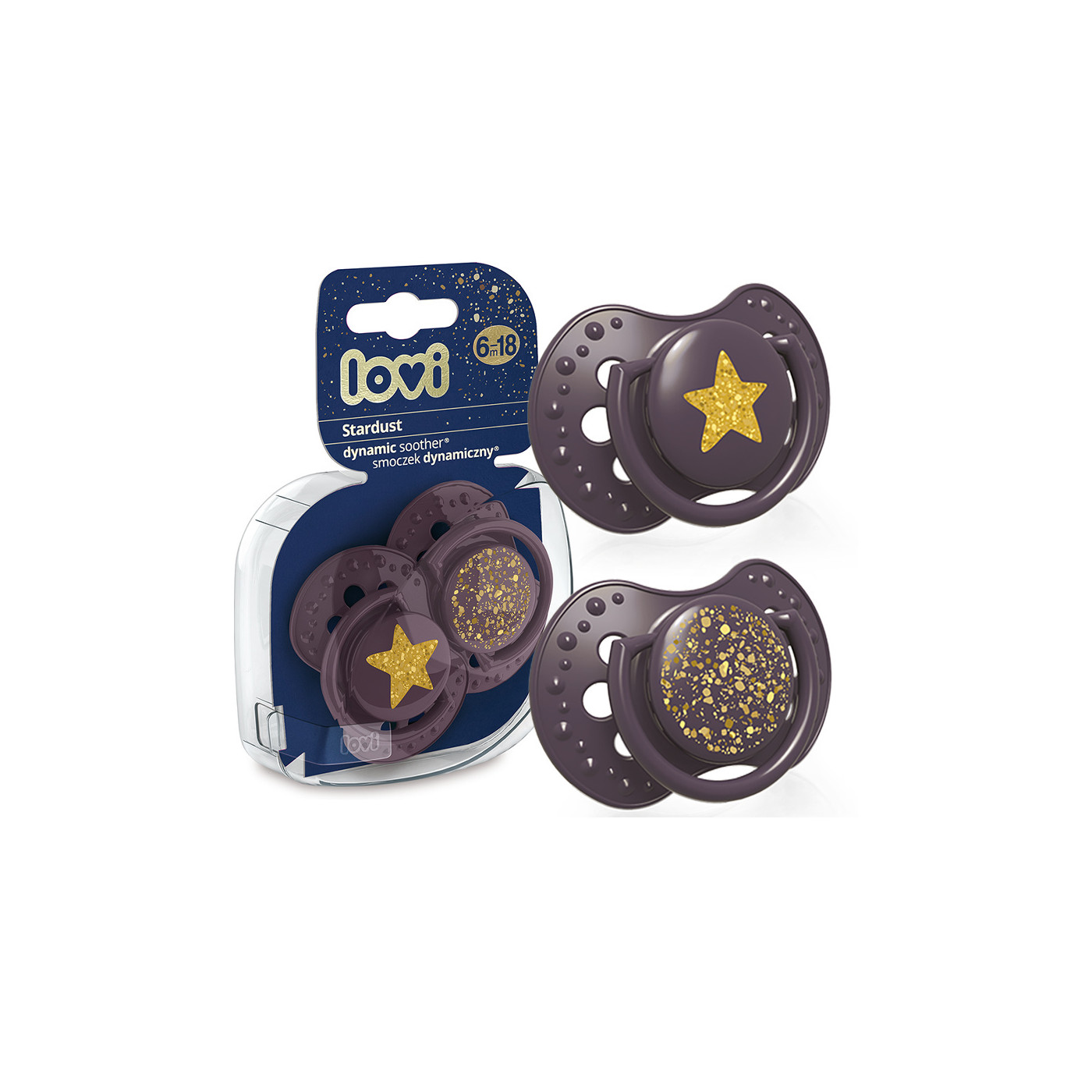 Smoczek uspokajający dla dziecka LOVI 6-18 m+ Stardust Violet 2 szt.