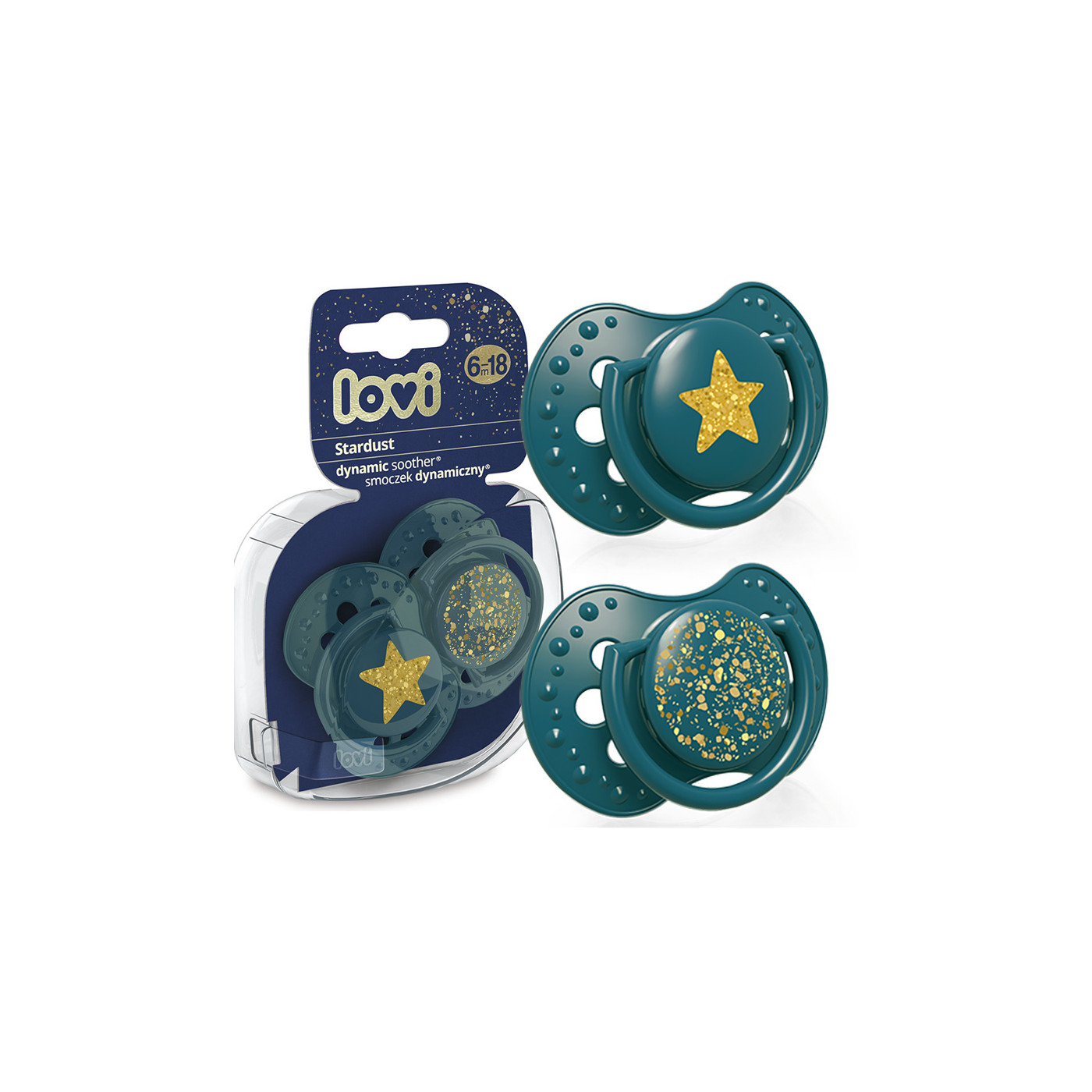 Smoczek uspokajający dla dziecka LOVI 6-18 m+ Stardust Green 2 szt.