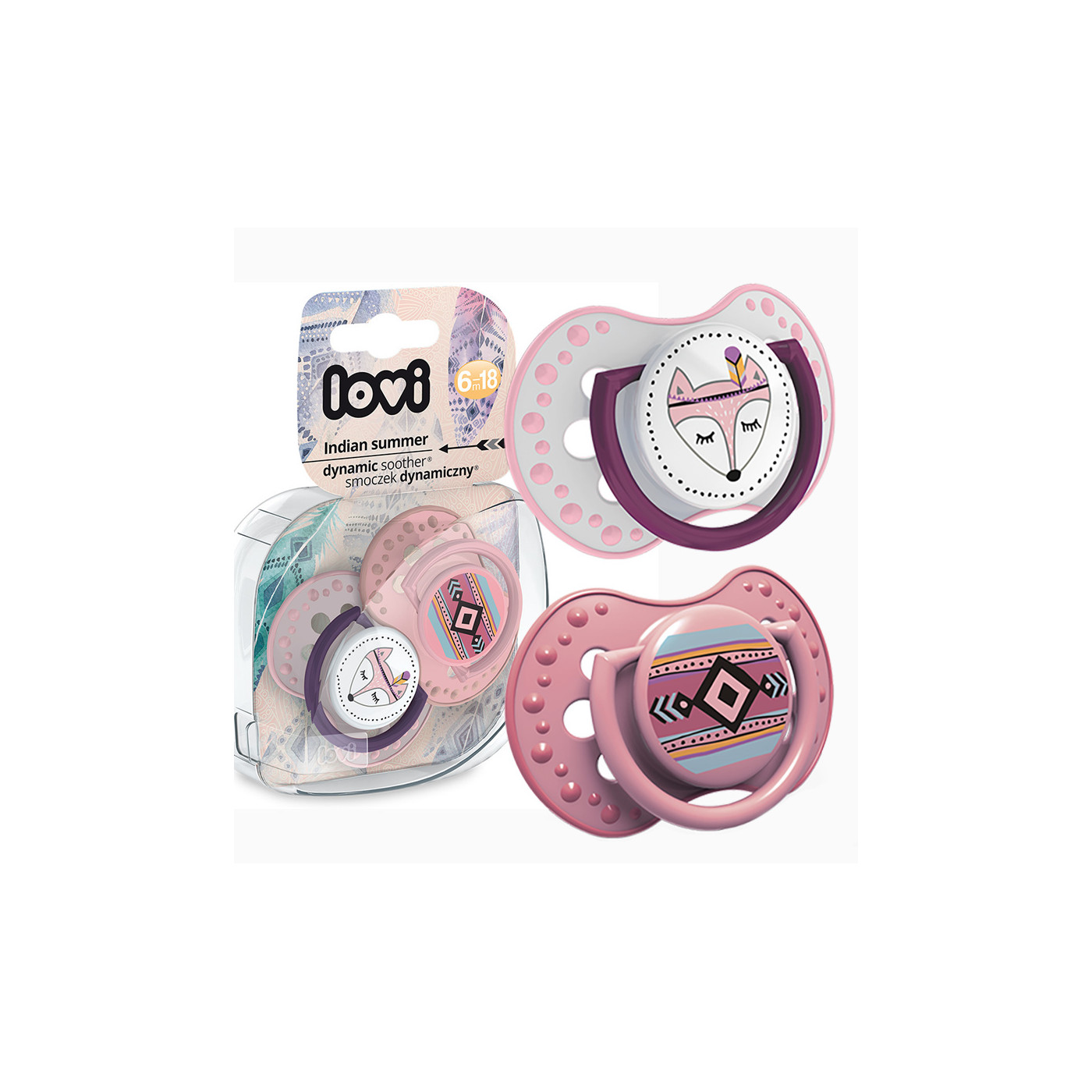 Smoczek uspokajający dla dziecka LOVI 6-18 m+ Indian Summer Girl 2 szt.