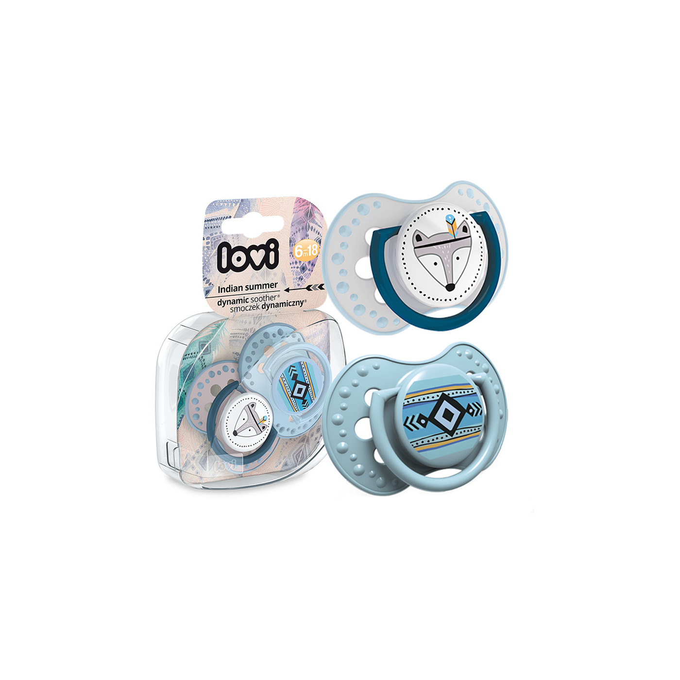 Smoczek uspokajający dla dziecka LOVI 6-18 m+ Indian Summer Boy 2 szt.