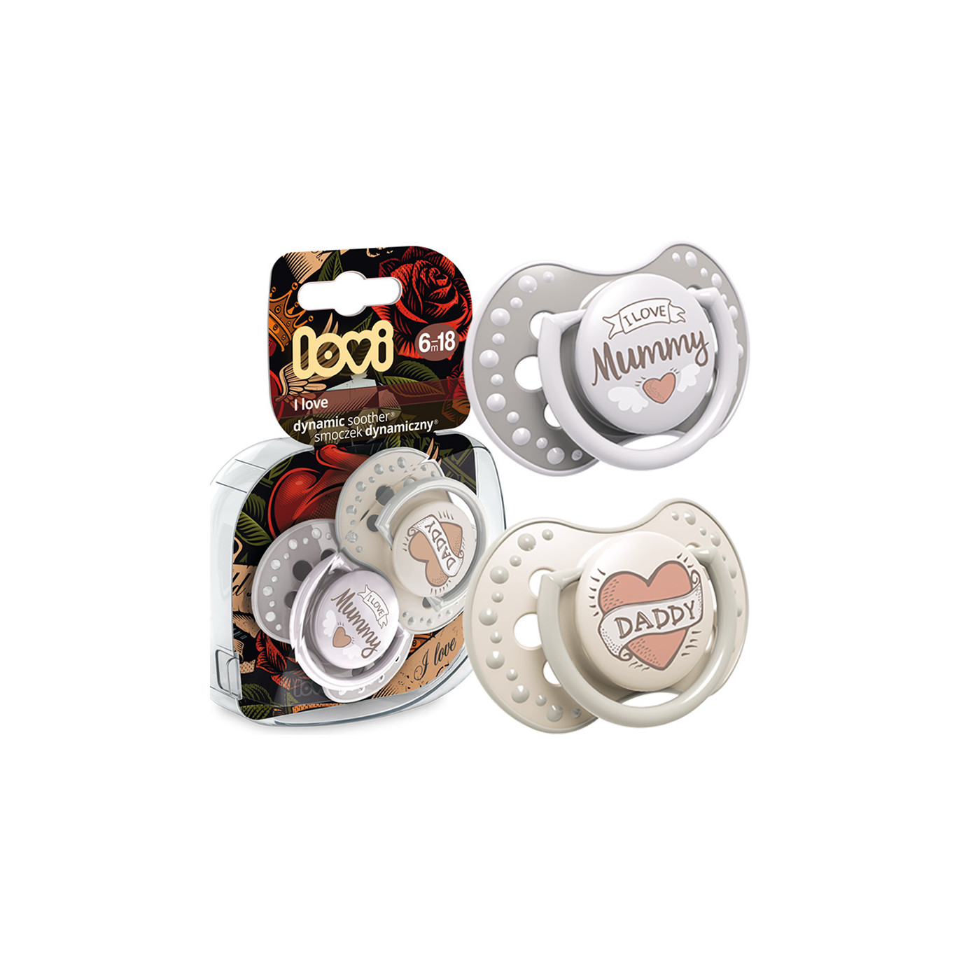 Smoczek uspokajający dla dziecka LOVI 6-18 m+ I love 2 szt.
