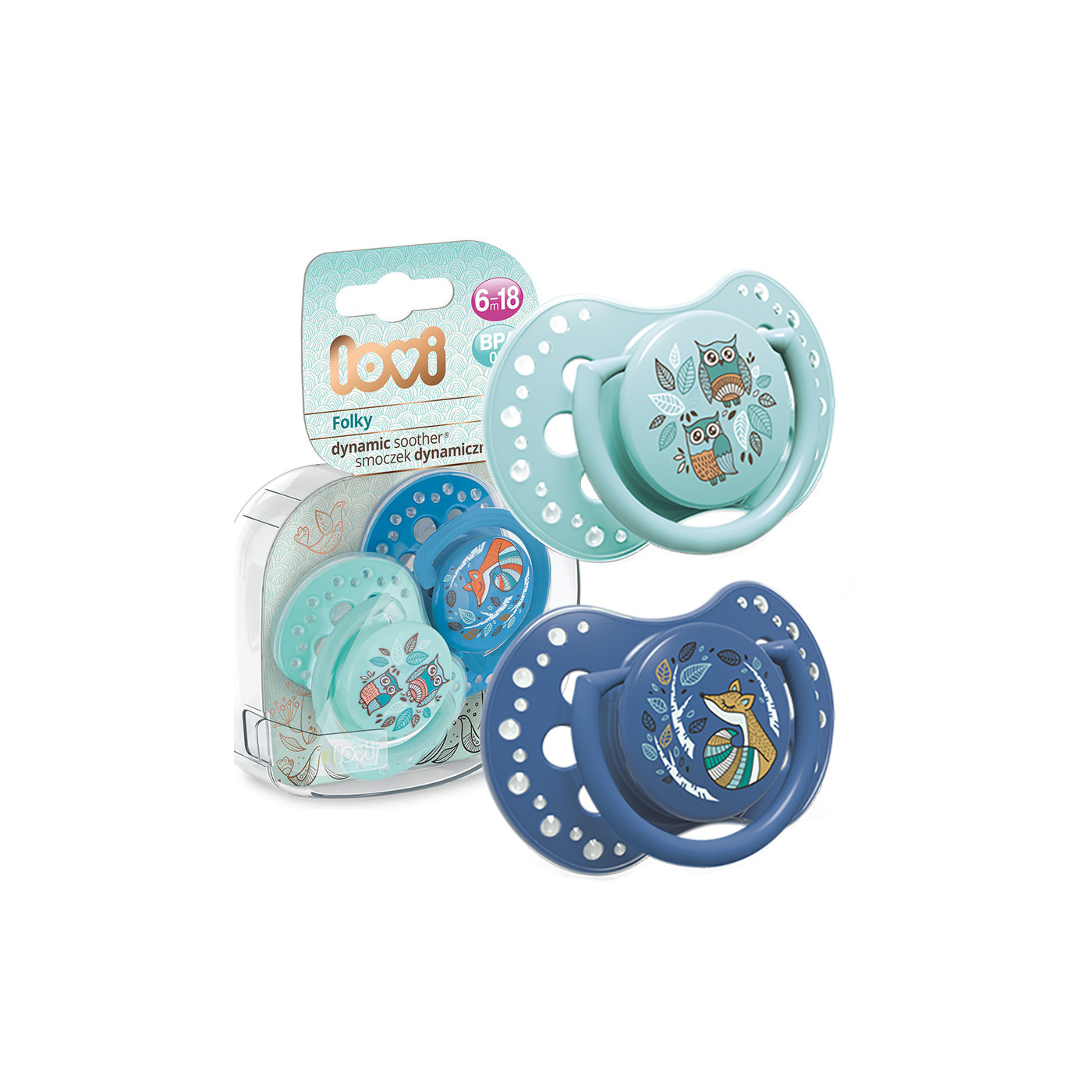 Smoczek uspokajający dla dziecka LOVI 6-18 m+ Folky Boy 2 szt.