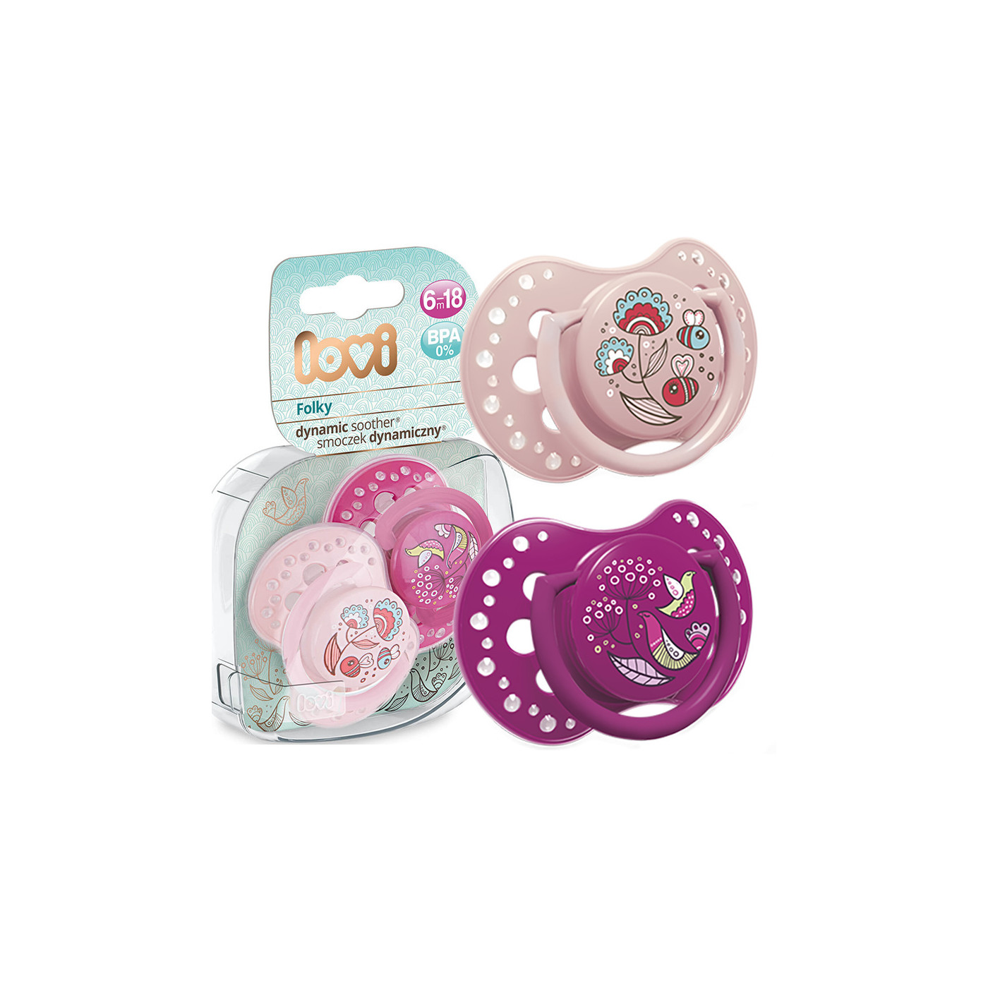 Smoczek uspokajający dla dziecka LOVI 6-18 m+ Folky Girl 2 szt.