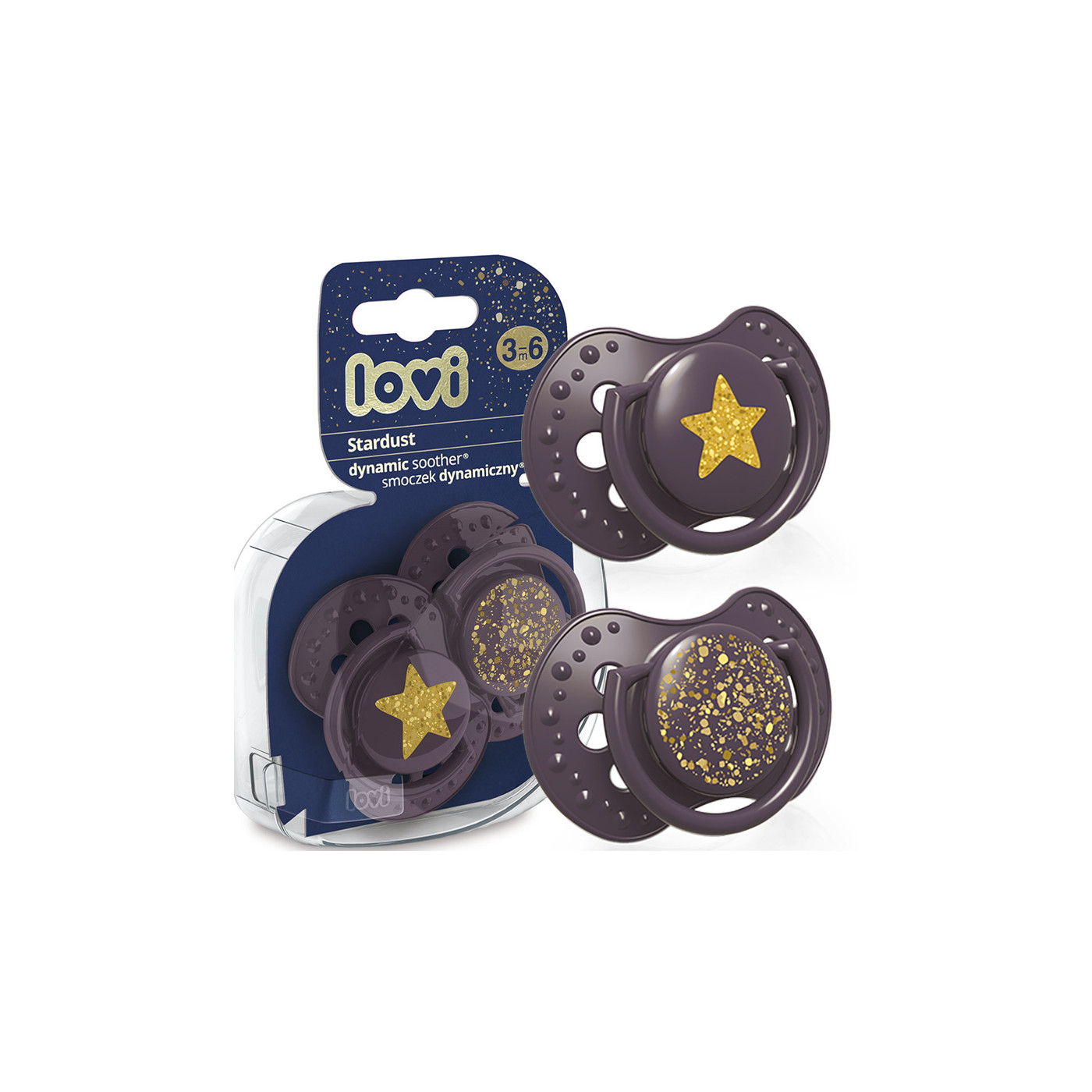 Smoczek uspokajający dla dziecka LOVI 3-6 m Stardust Violet 2 szt.