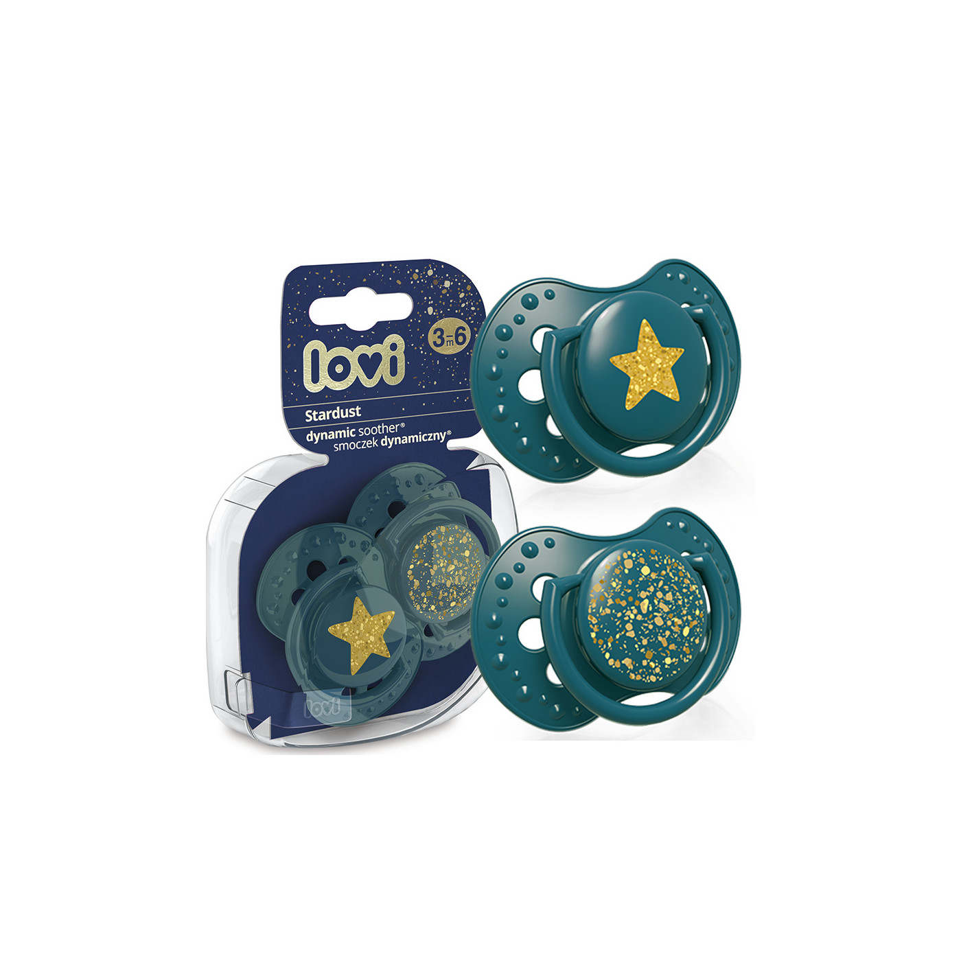 Smoczek uspokajający dla dziecka LOVI 3-6 m Stardust Green 2 szt.