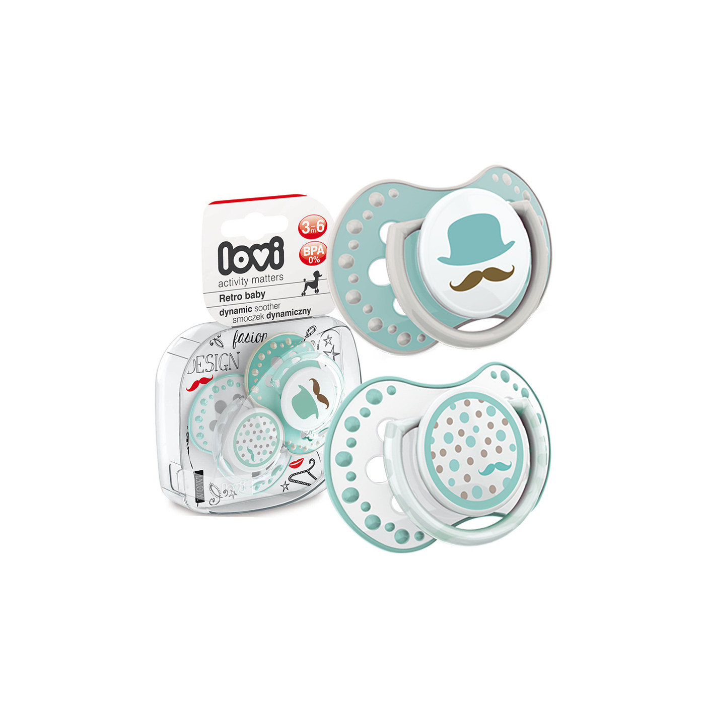 Smoczek uspokajający dla dziecka LOVI 3-6 m Retro Boy 2 szt.