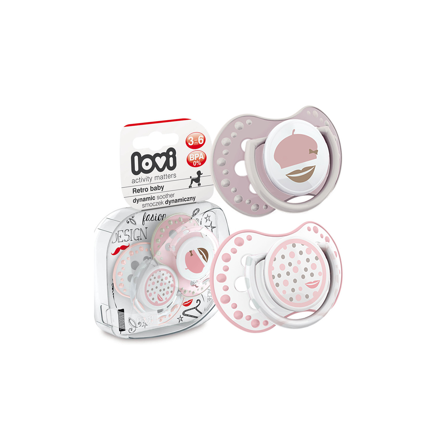 Smoczek uspokajający dla dziecka LOVI 3-6 m Retro Girl 2 szt.