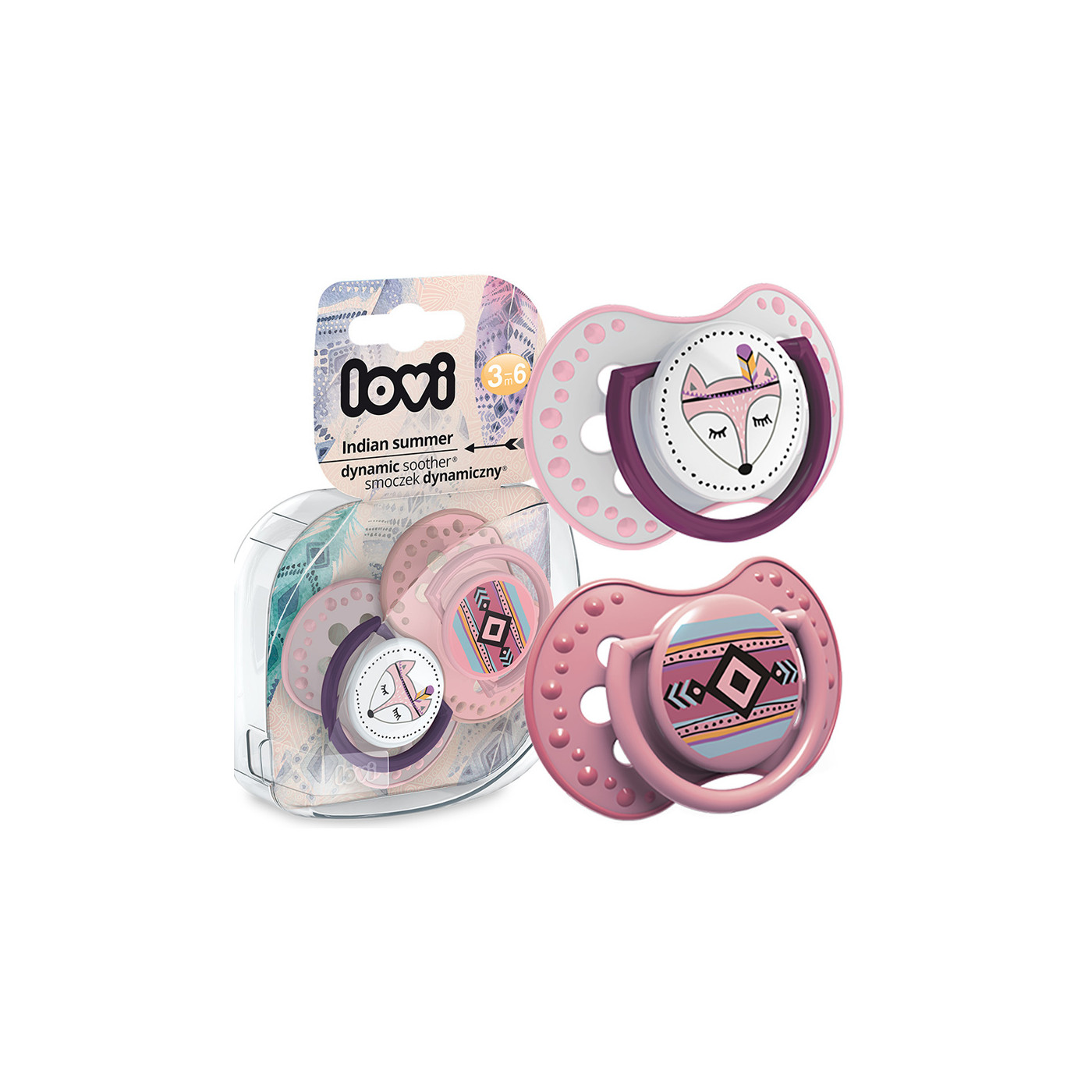 Smoczek uspokajający dla dziecka LOVI 3-6 m Indian Summer Girl 2 szt.
