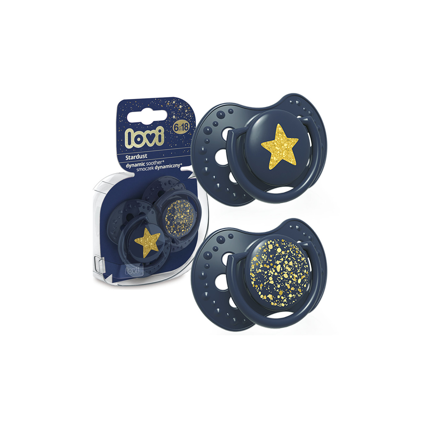 Smoczek uspokajający dla dziecka LOVI 6-18 m+ Stardust Blue 2 szt.