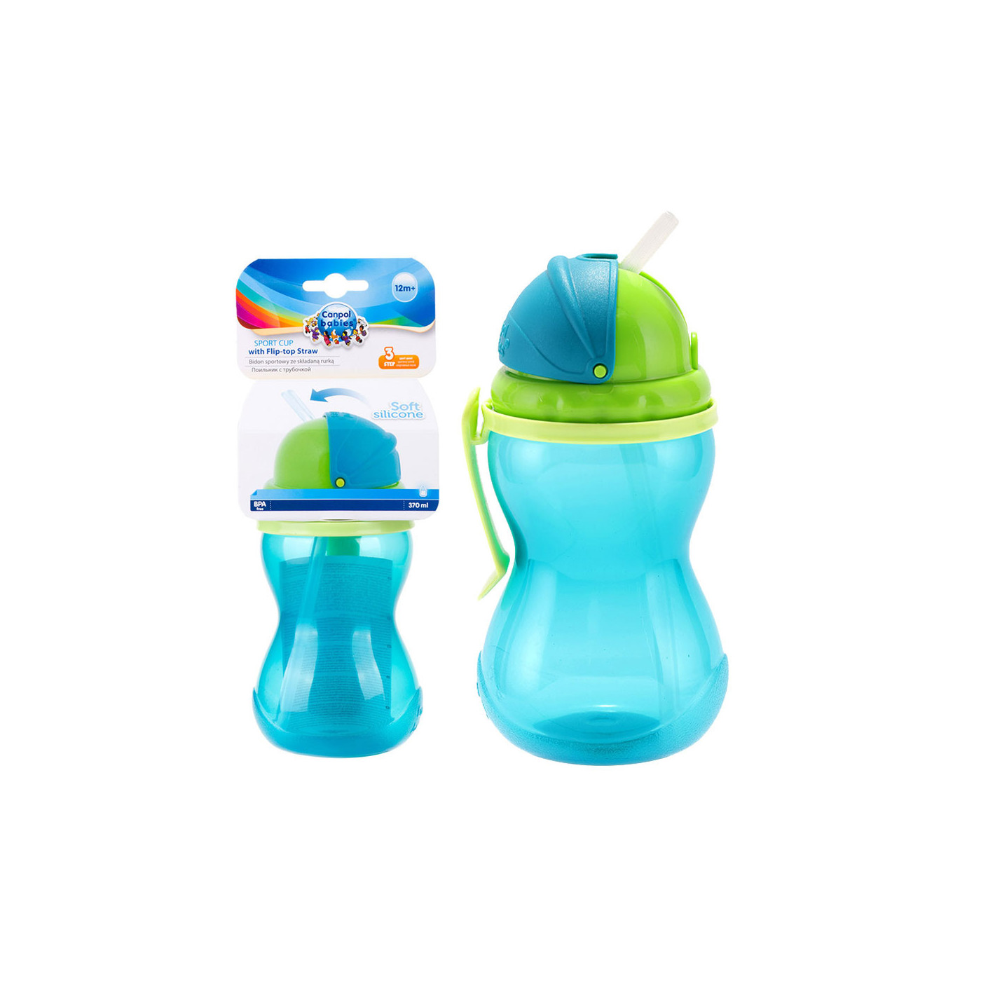 Canpol babies bidon z miękką, składaną rurką silikonową 370 ml NIEBIESKI