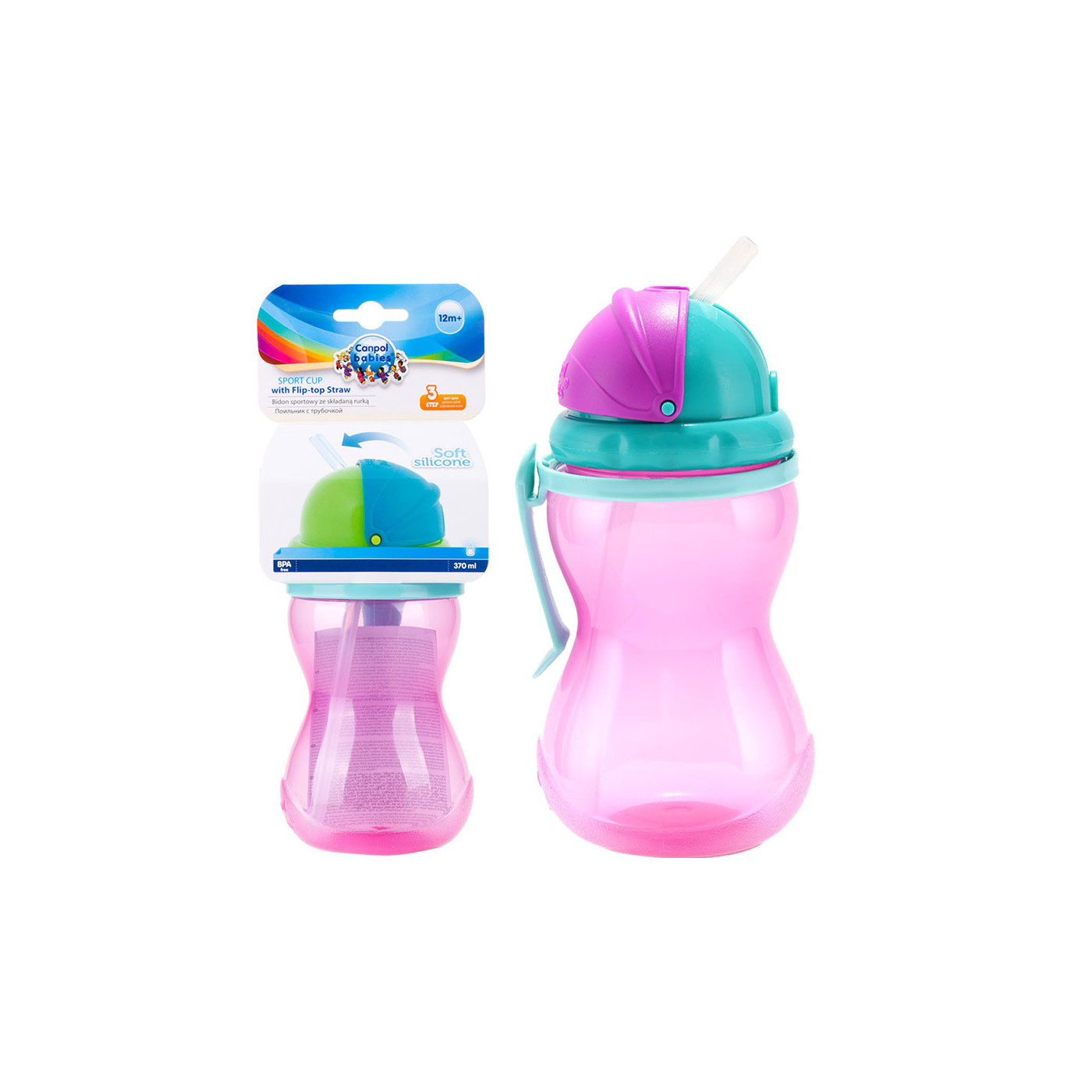 Canpol babies bidon z miękką, składaną rurką silikonową 370 ml RÓŻOWY