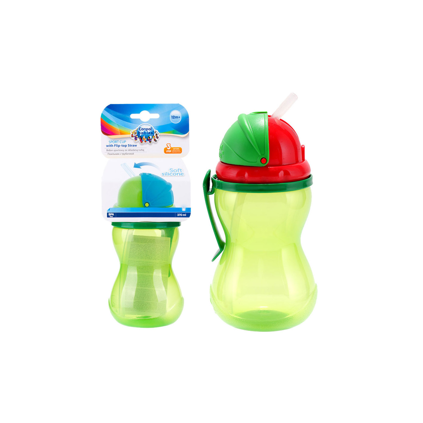 Canpol babies bidon z miękką, składaną rurką silikonową 370 ml ZIELONY