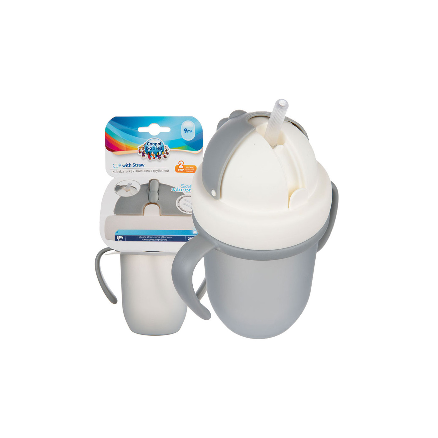 Canpol babies Kubek ze składaną rurką silikonową 210ml MATTE PASTELS Szary