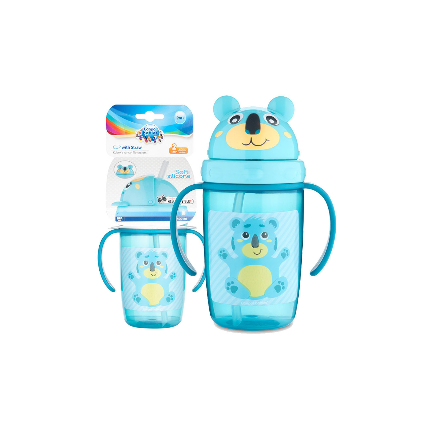Canpol babies kubek z rurką silikonową 400ml HELLO LITTLE Turkusowy