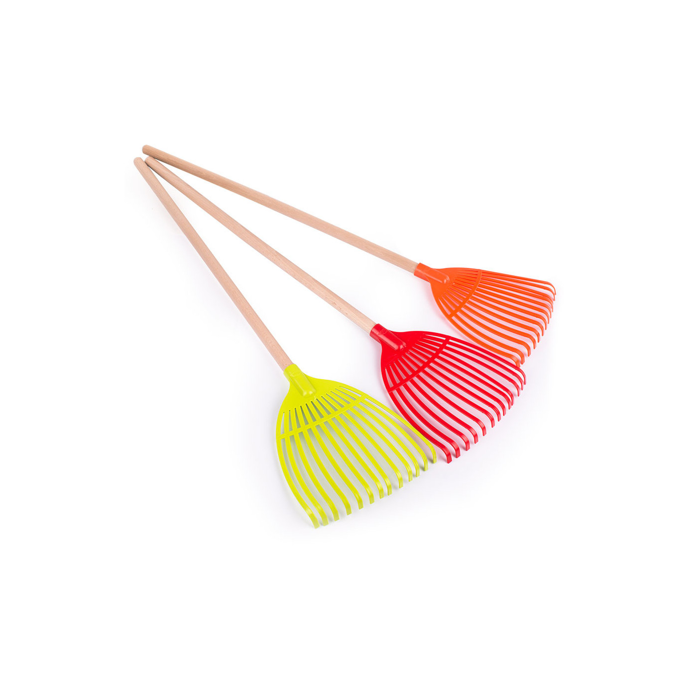 Duże grabki dziecięce z drewnianym sztylem, Grabki do liści - zabawka do ogrodu - Wiosna