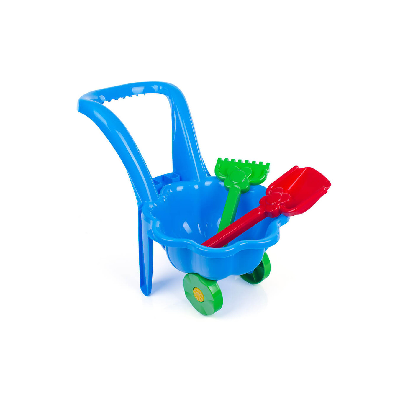 Taczki dziecięce z grabkami i łopatką stokrotka wózek do piaskownicy dla dzieci