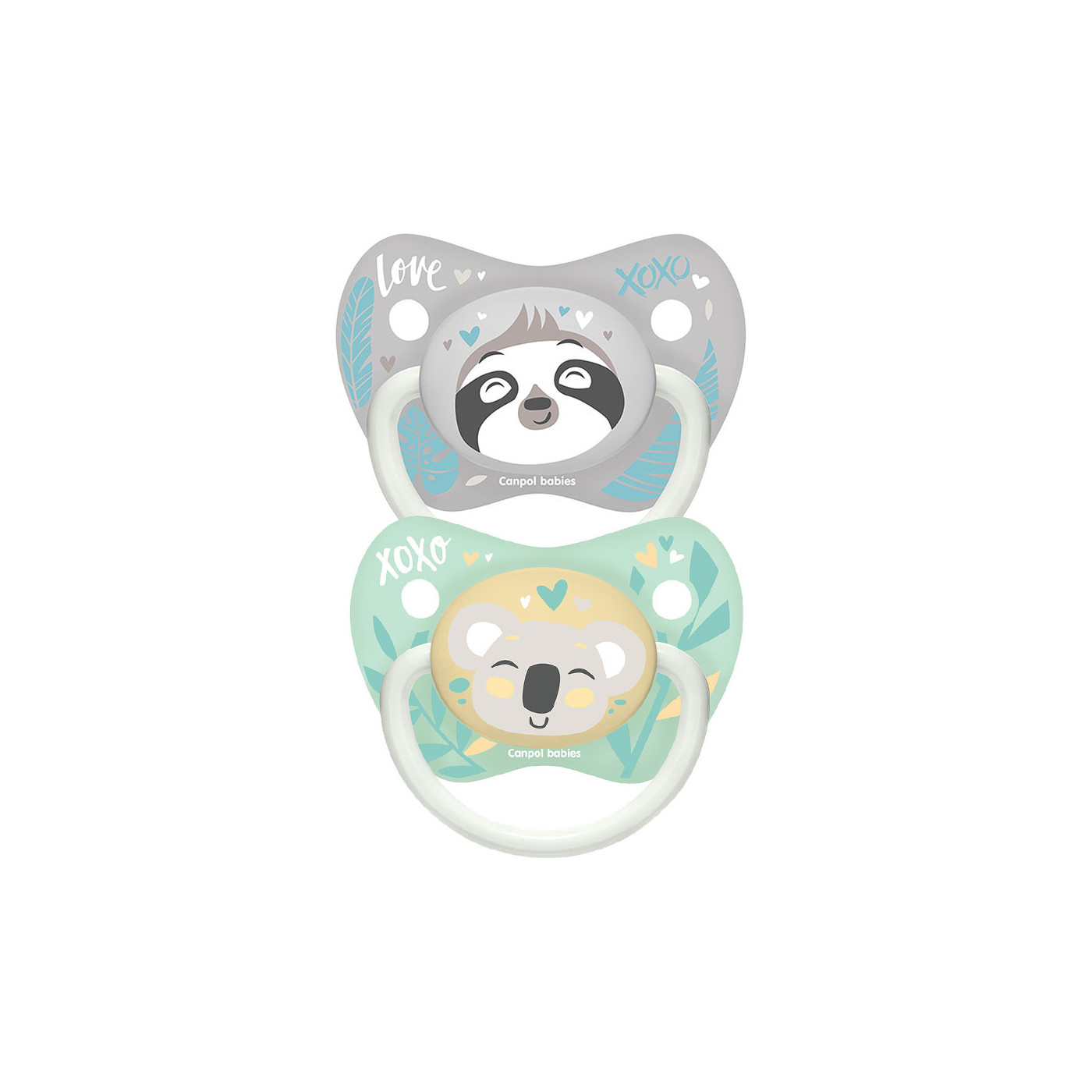 CANPOL Smoczek uspokajający silikonowy 0-6 m Anatomiczny EXOTIC ANIMALS 2szt. Szare
