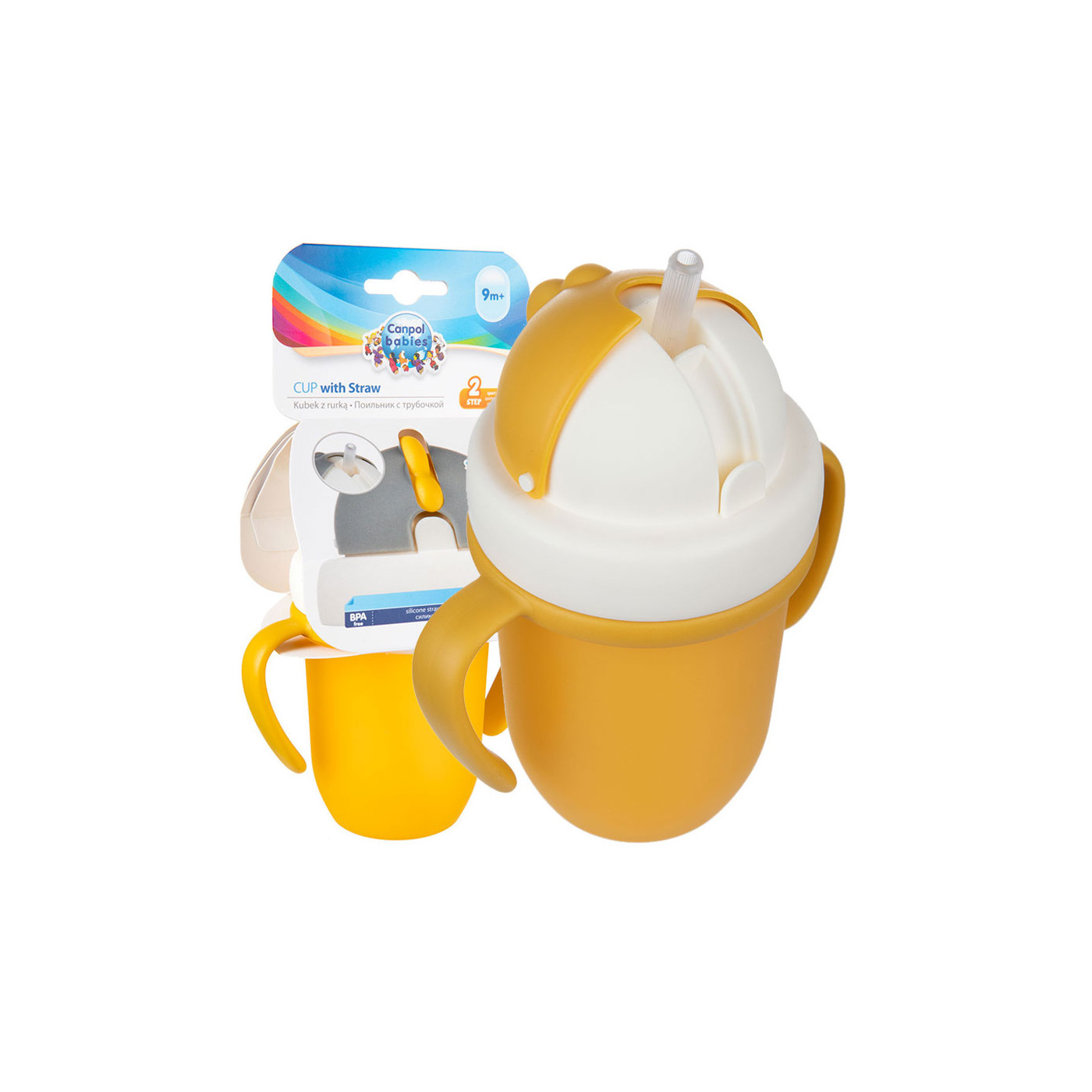 Canpol babies Kubek ze składaną rurką silikonową 210ml MATTE PASTELS Żółty