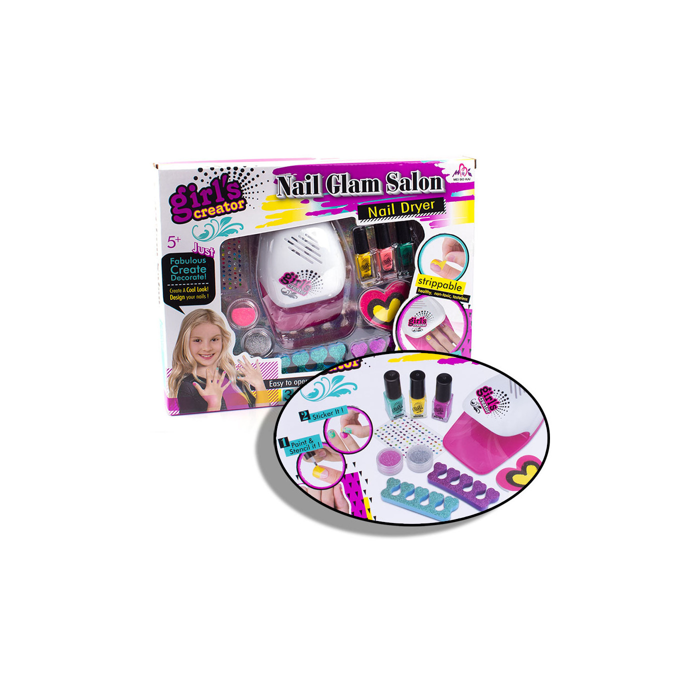 Mini salon kosmetyczny - Zabawka dla dziewczynek - Suszarka, lakiery, ozdoby na paznokcie