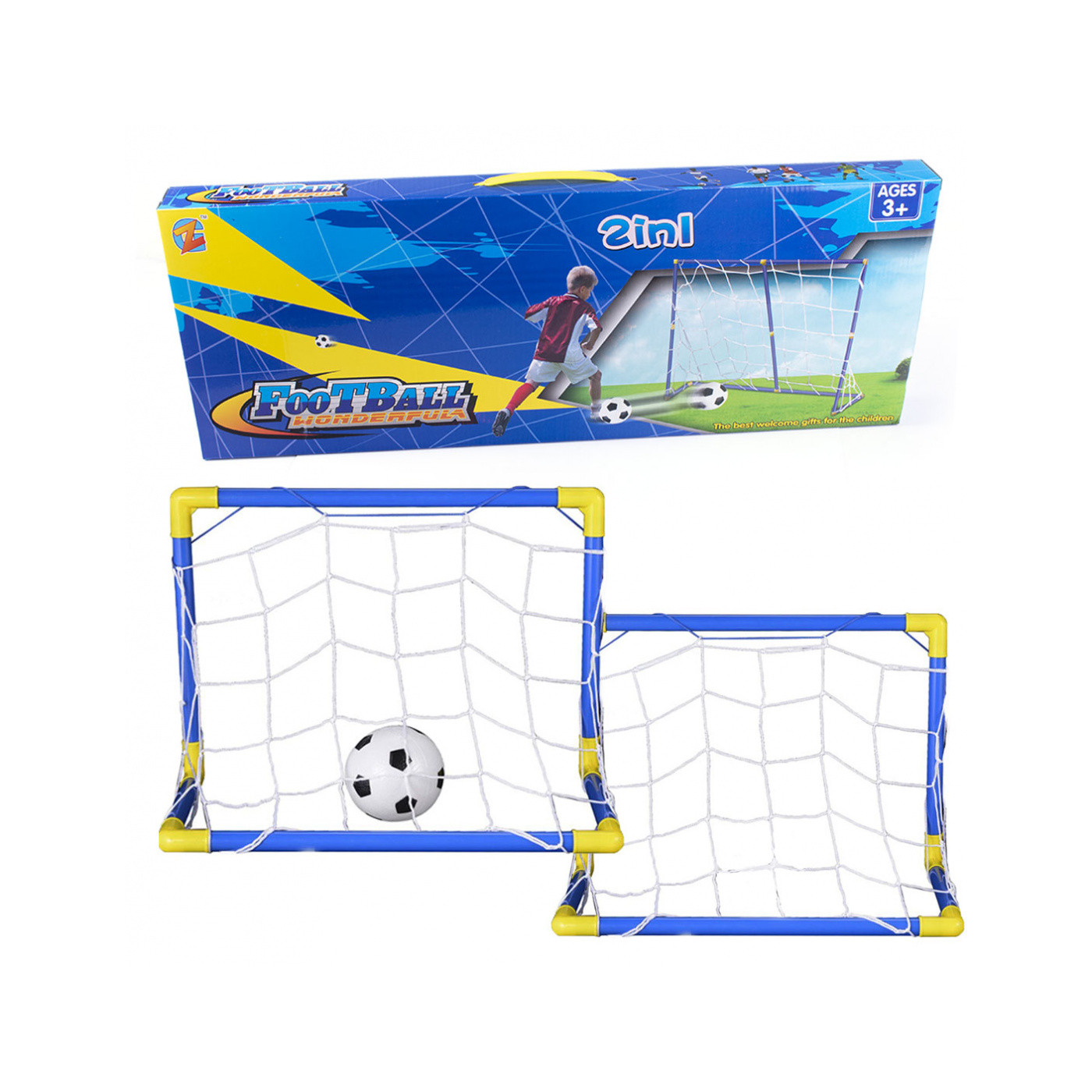 Bramki piłkarskie dla dzieci - zestaw bramek piłkarskich 2w1 dla dziecka z piłką i pompką