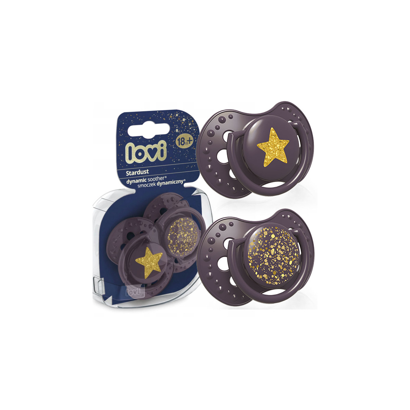 Smoczek uspokajający dla dziecka LOVI 18 m+ Stardust Violet 2 szt.