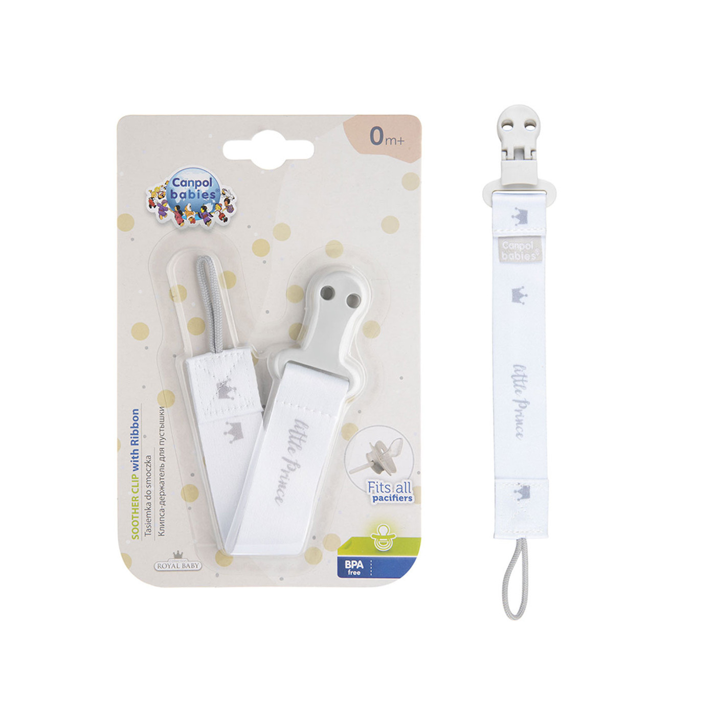 Canpol babies tasiemka, zawieszka do smoczka uspokajającego - ROYAL BABY Szara