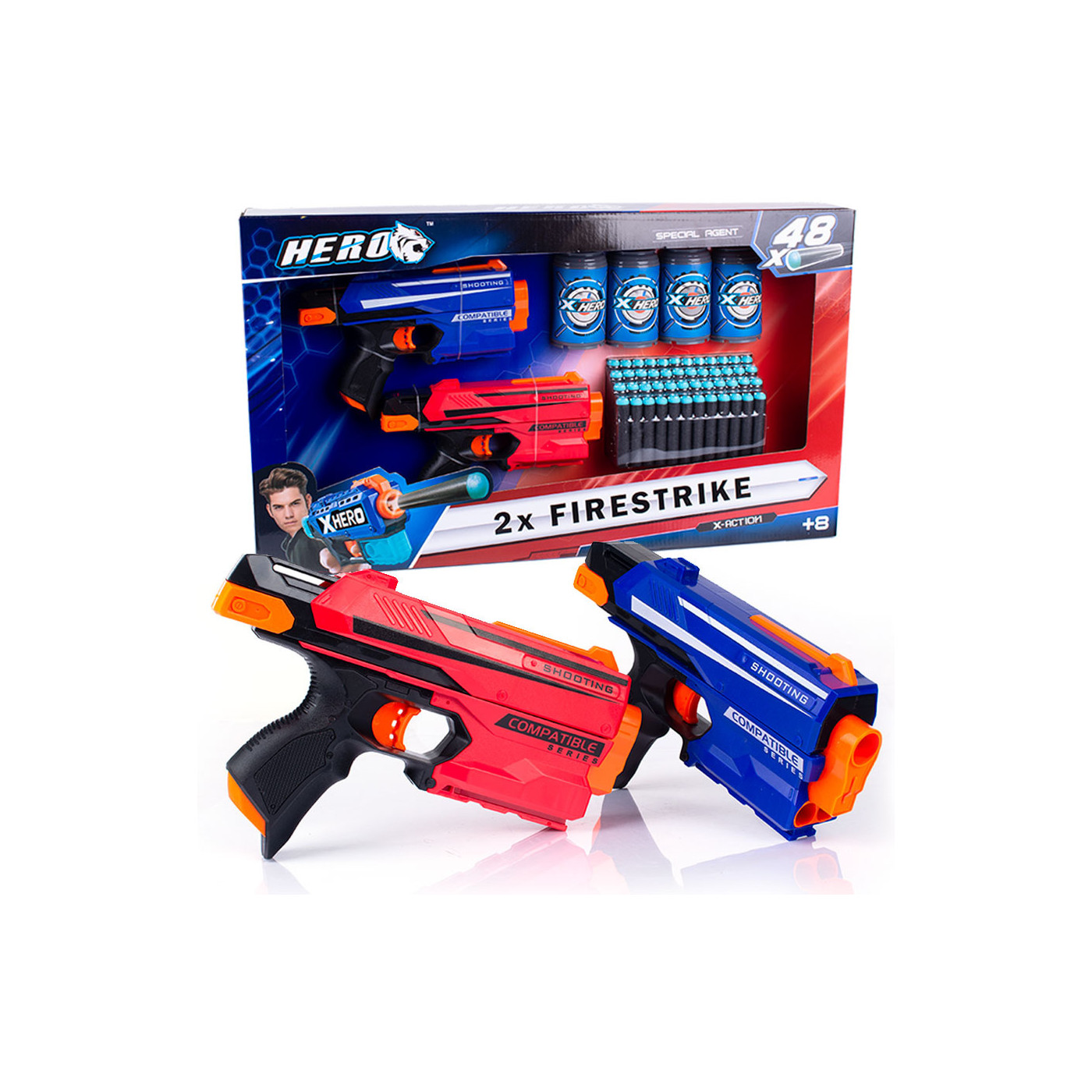 Pistolety na naboje piankowe 2szt. - Karabin, Kolt dziecięcy, Blaster 2w1, Strzałki oraz cele w zestawie