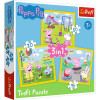 Trefl Puzzle 3w1 | Wesoły Dzień Peppy, puzzle z motywem bajki Świnka Peppa