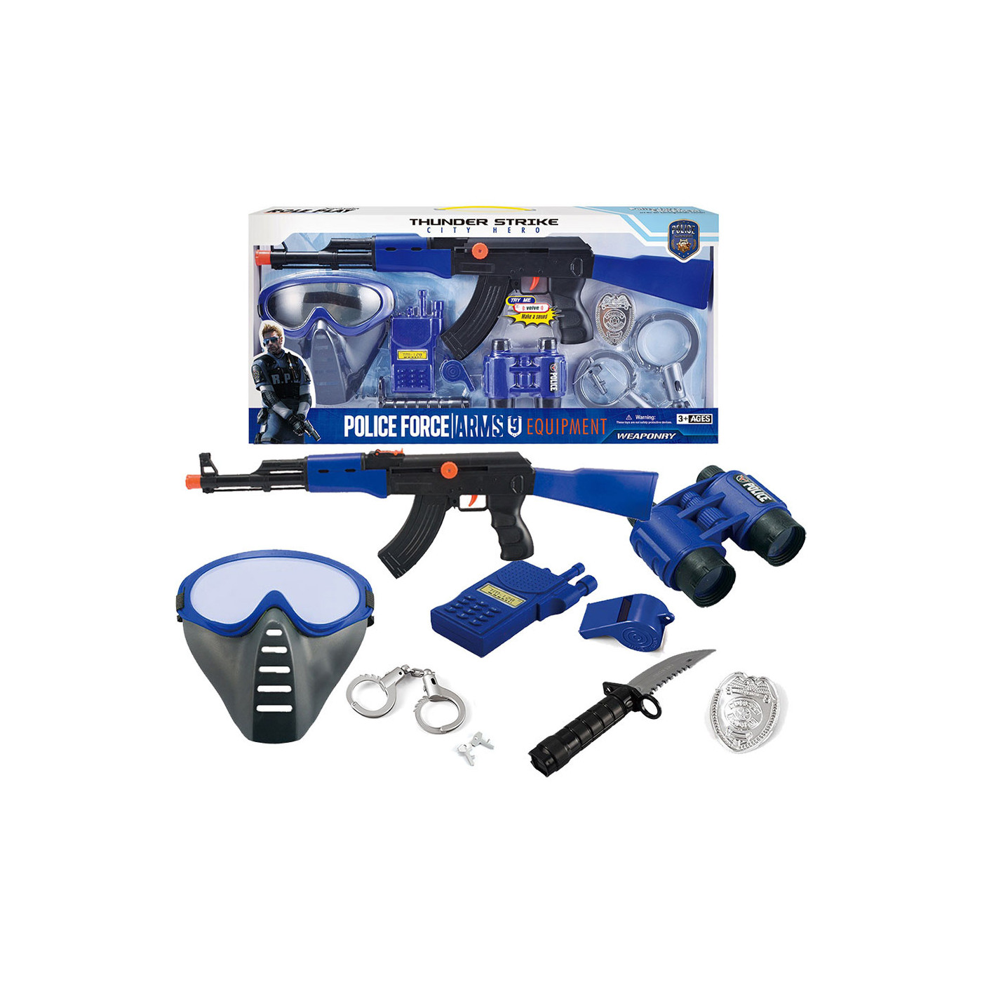 Zestaw akcesoriów policyjnych dla dziecka - Karabin, Maska, Kajdanki 10 el.