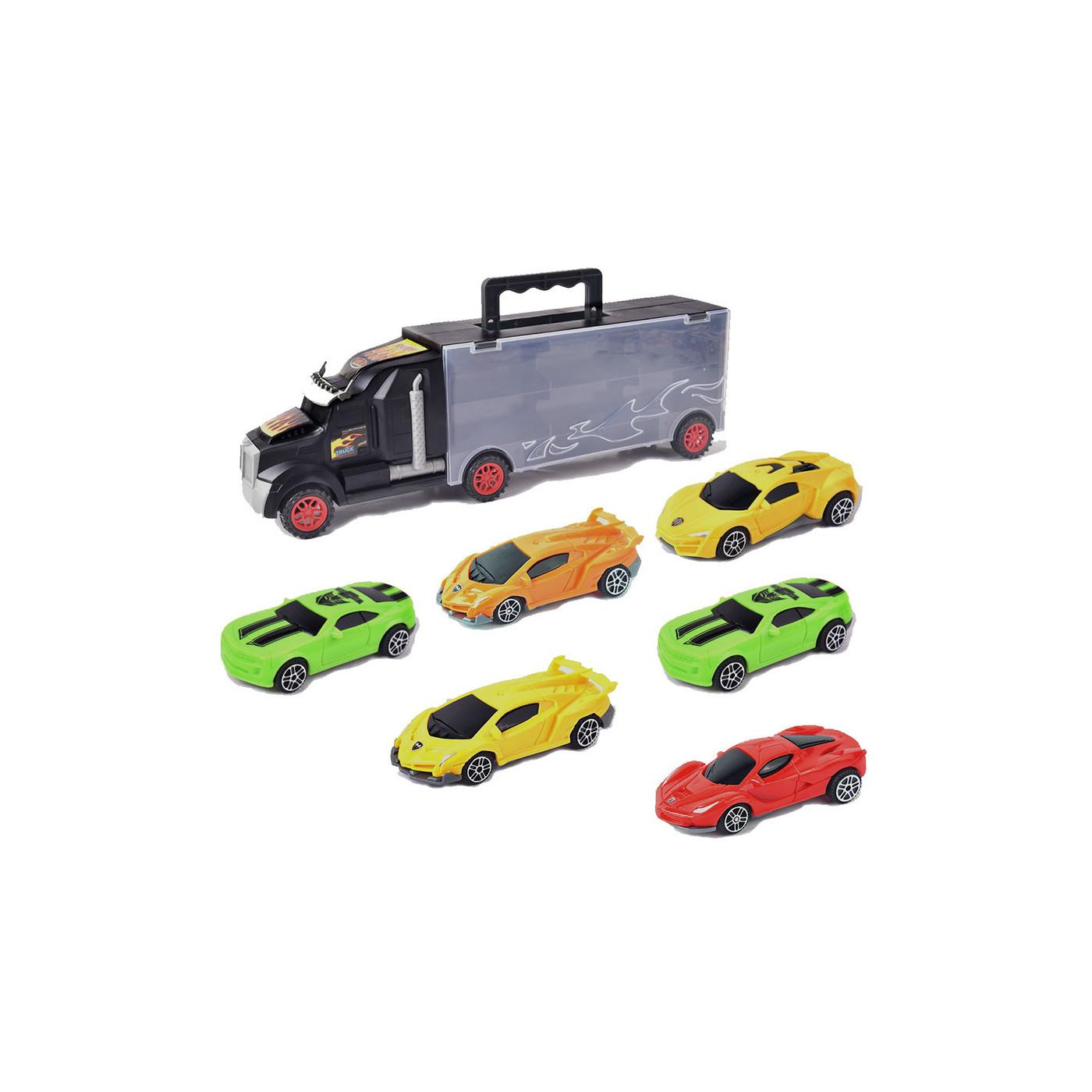 Ciężarówka TIR LAWETA 6 resoraków w zestawie - w walizce z rączką