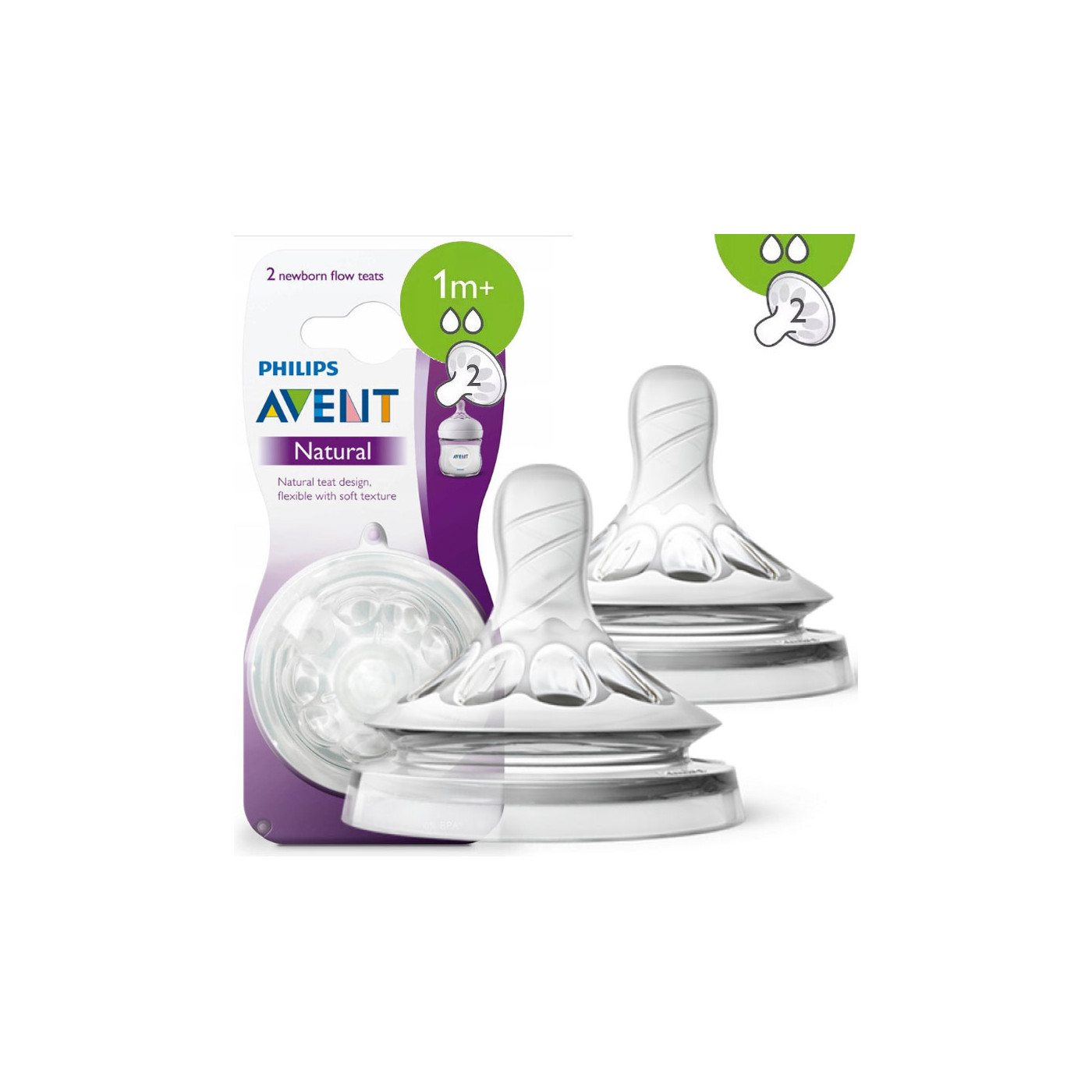 Smoczek silikonowy do butelki Philips AVENT, antykolkowy - seria Natural 2 WOLNY 1m+ / 2szt.