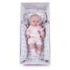 Lalka hiszpańska bobas ze smoczkiem i łańcuszkiem + otulacz, kołderka 42 cm , gumowa KAJA