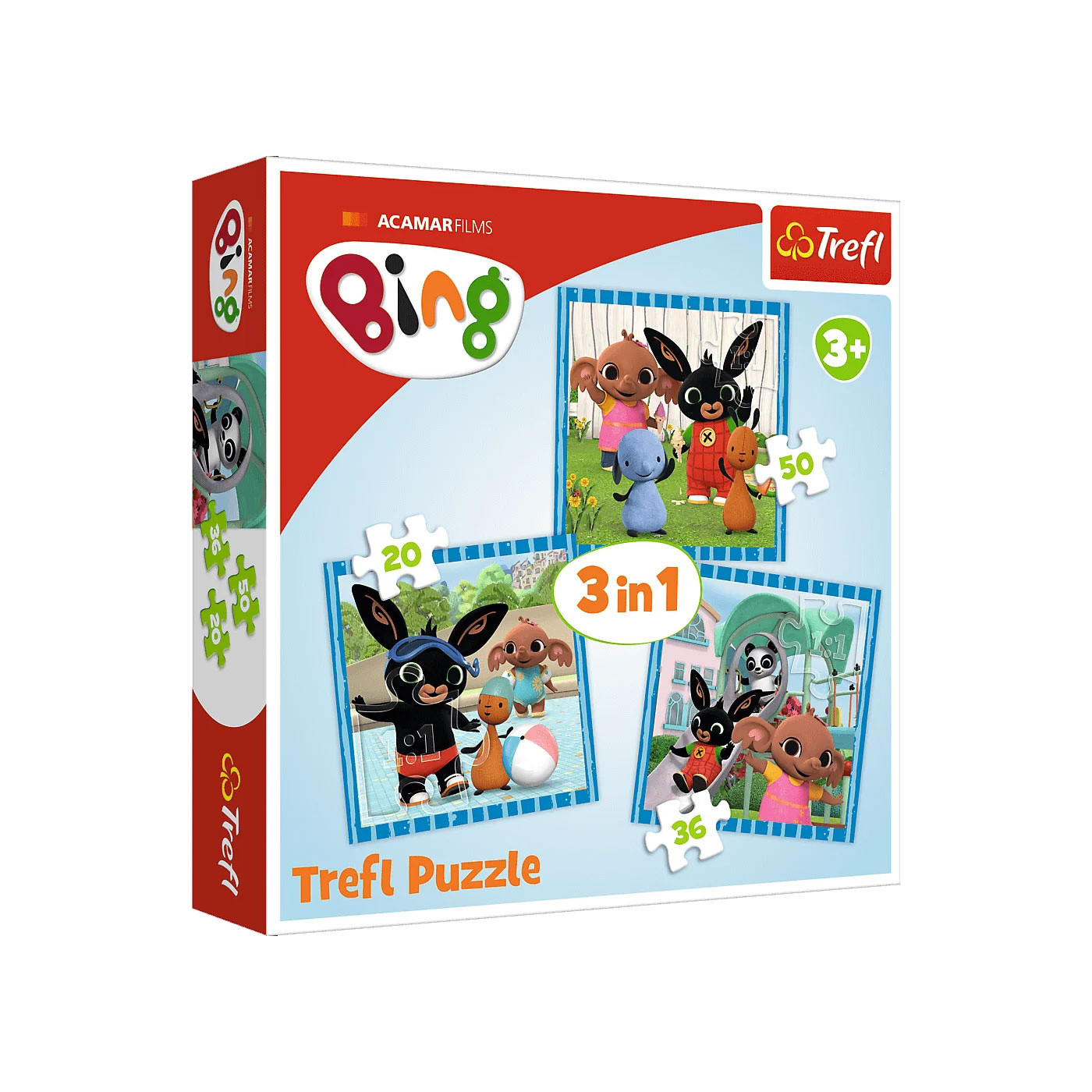 Trefl Puzzle 3w1 | Zabawy z przyjaciółmi, puzzle z motywem bajki Bing