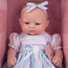 Lalka bobas gumowy. Lalka hiszpańska niemowlak w niebieskiej sukience 26 cm