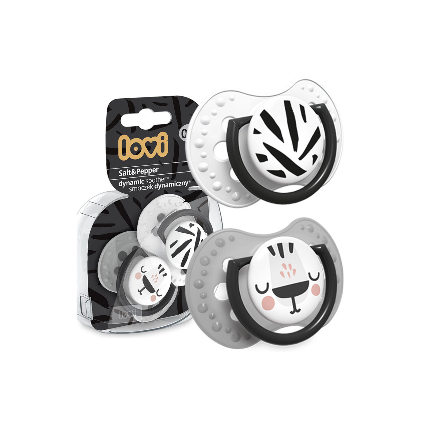 Smoczek uspokajający dla dziecka LOVI 0-3 m Salt&Pepper