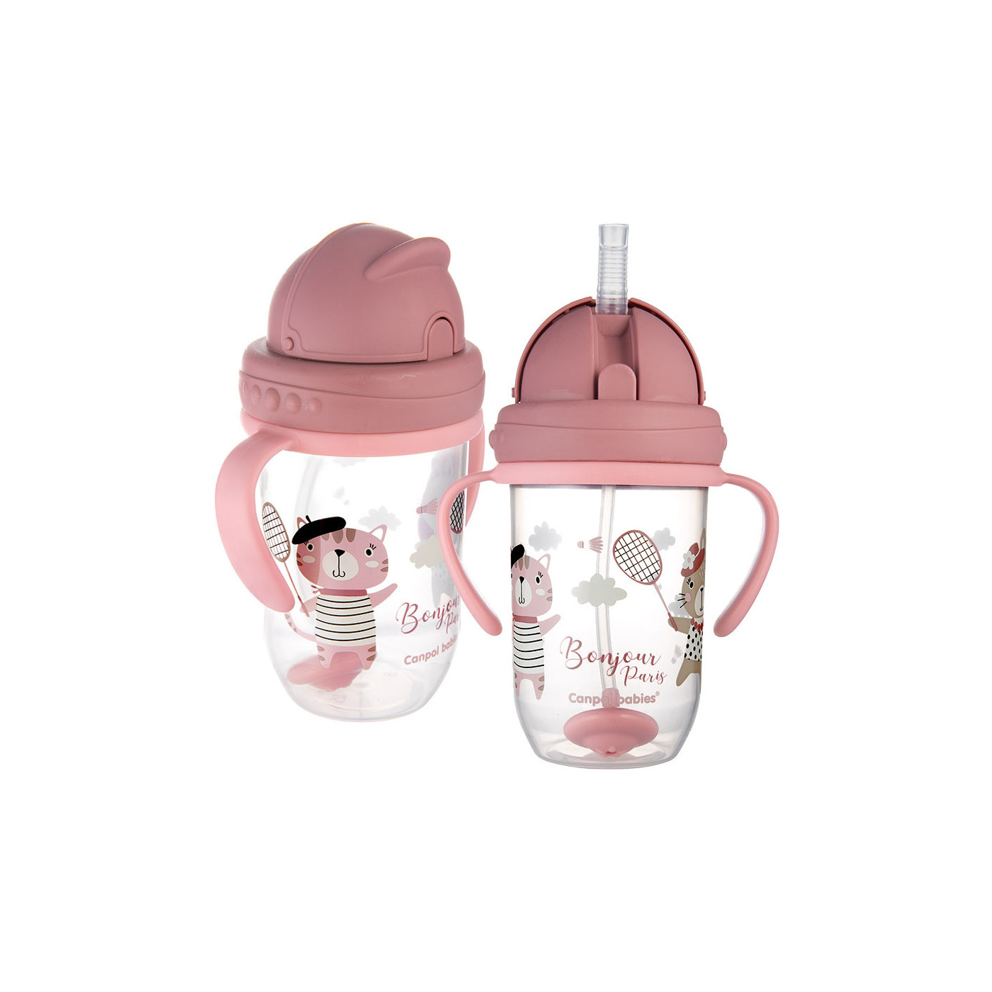 Canpol babies Kubek Niekapek ze składaną rurką silikonową z odważnikiem 270 ml BONJOUR PARIS czerwony