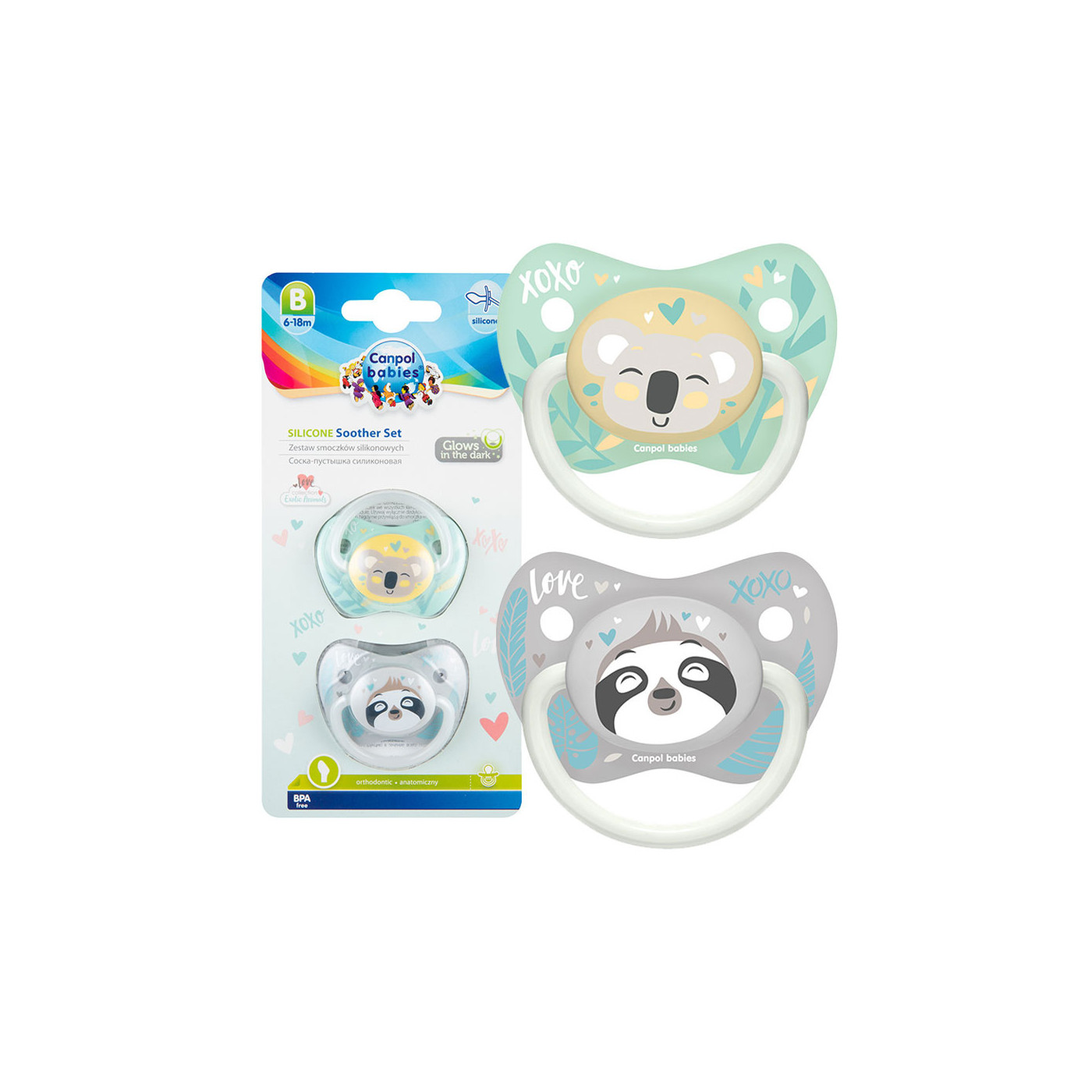 CANPOL smoczek uspokajający silikonowy 6-18 m Anatomiczny EXOTIC ANIMALS 2szt. Szare