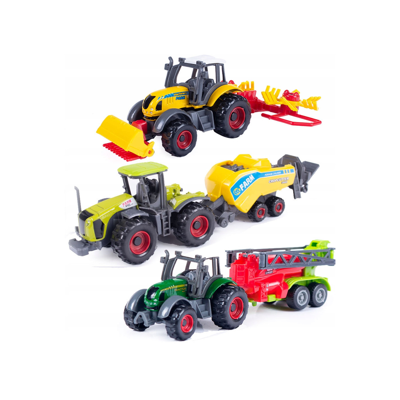 POJAZDY ROLNICZE TRAKTOR + PRZYCZEPA METALOWE 3szt