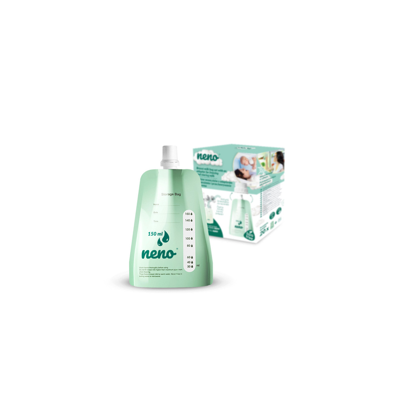 Woreczki na mleko - Zestaw do mrożenia  i przechowywania pokarmu z adapterem do laktatorów Neno