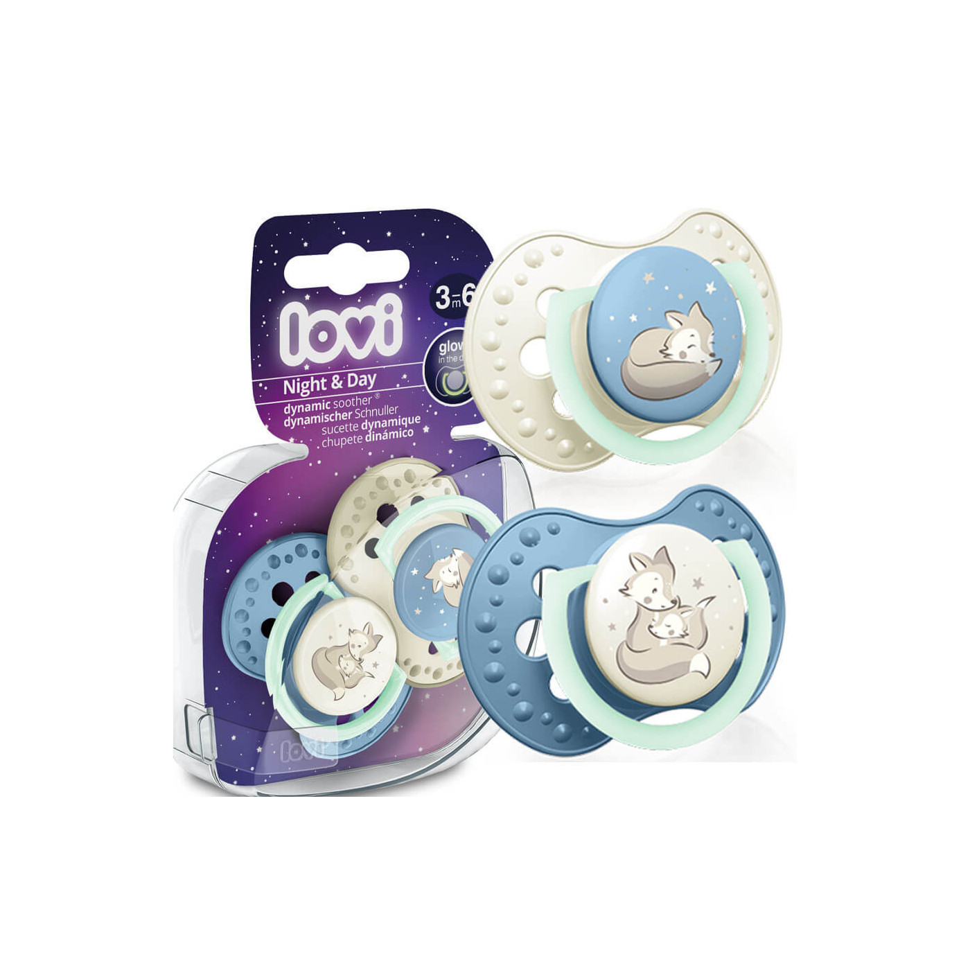 Smoczek uspokajający dla dziecka LOVI 3-6 m N&D święcące w ciemności