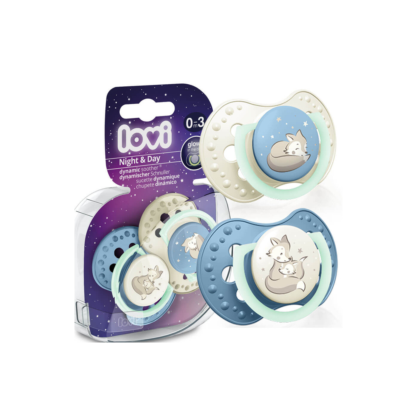 Smoczek uspokajający dla dziecka LOVI 0-3m Night&Day BOY 2 szt.