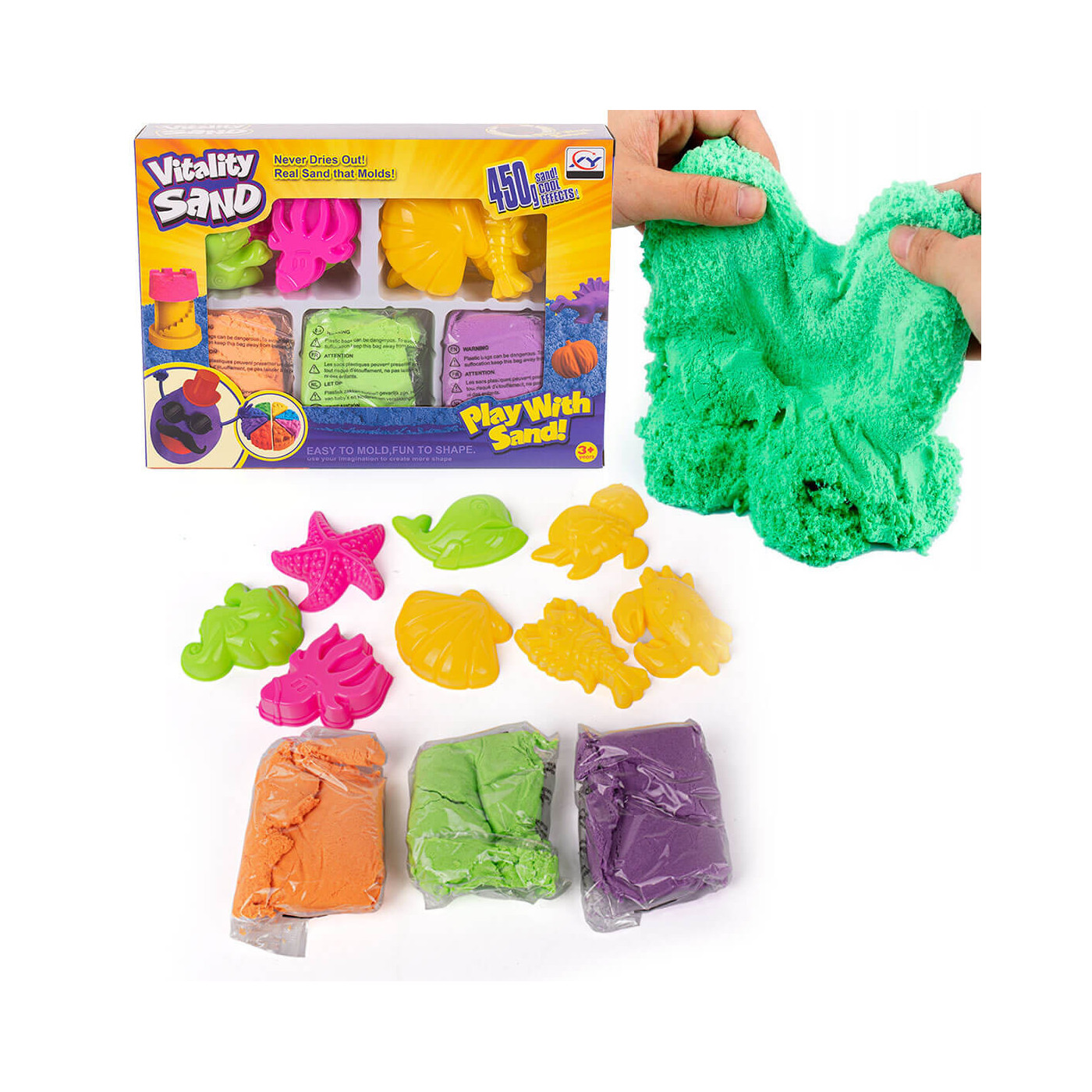 Piasek kinetyczny masa plastyczna 450g zabawka kreatyna.